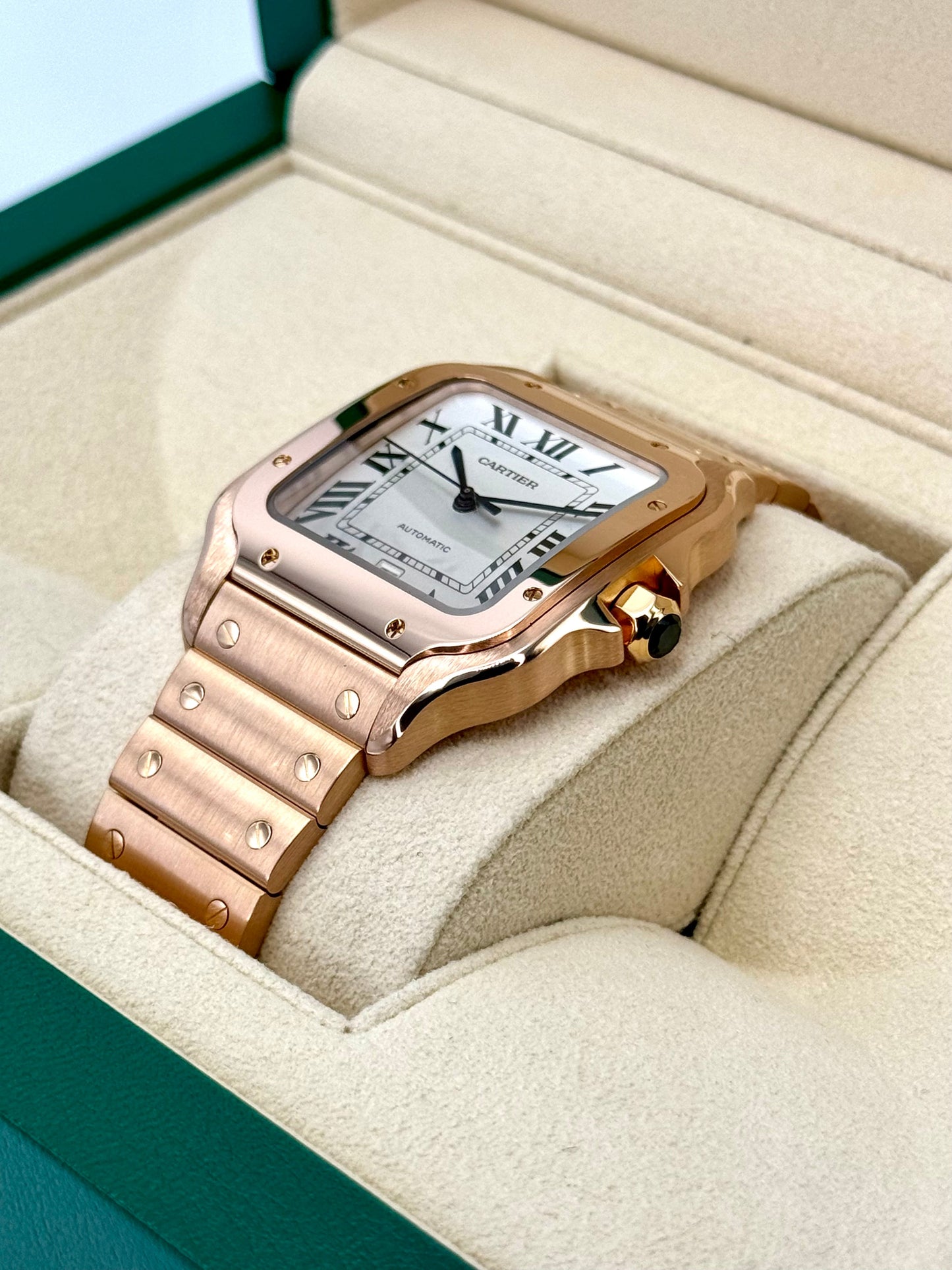 2021 Cartier Santos De Cartier 39.8mm WGSA0018 Rose Gold White Dial - MyWatchLLC