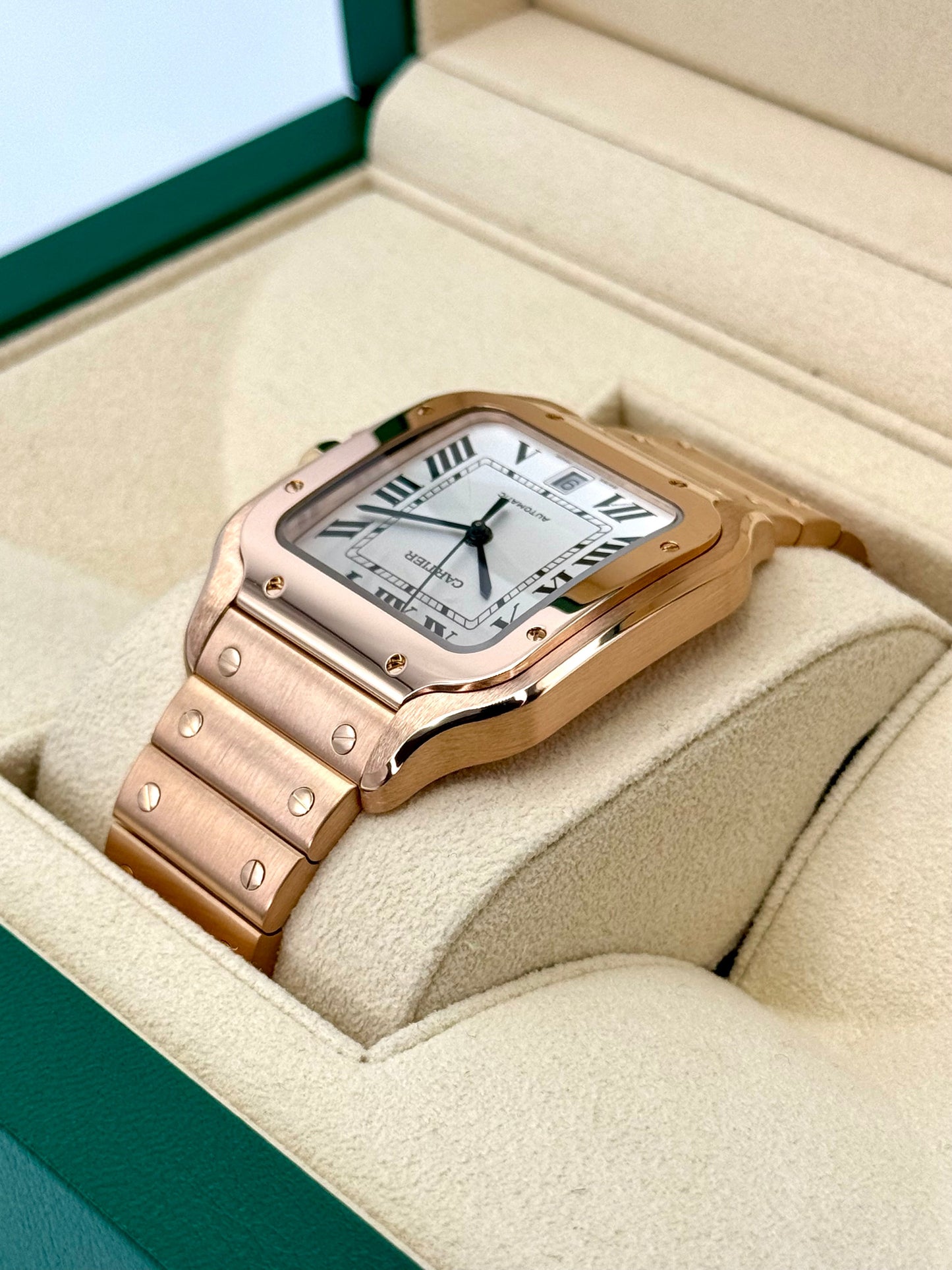 2021 Cartier Santos De Cartier 39.8mm WGSA0018 Rose Gold White Dial - MyWatchLLC