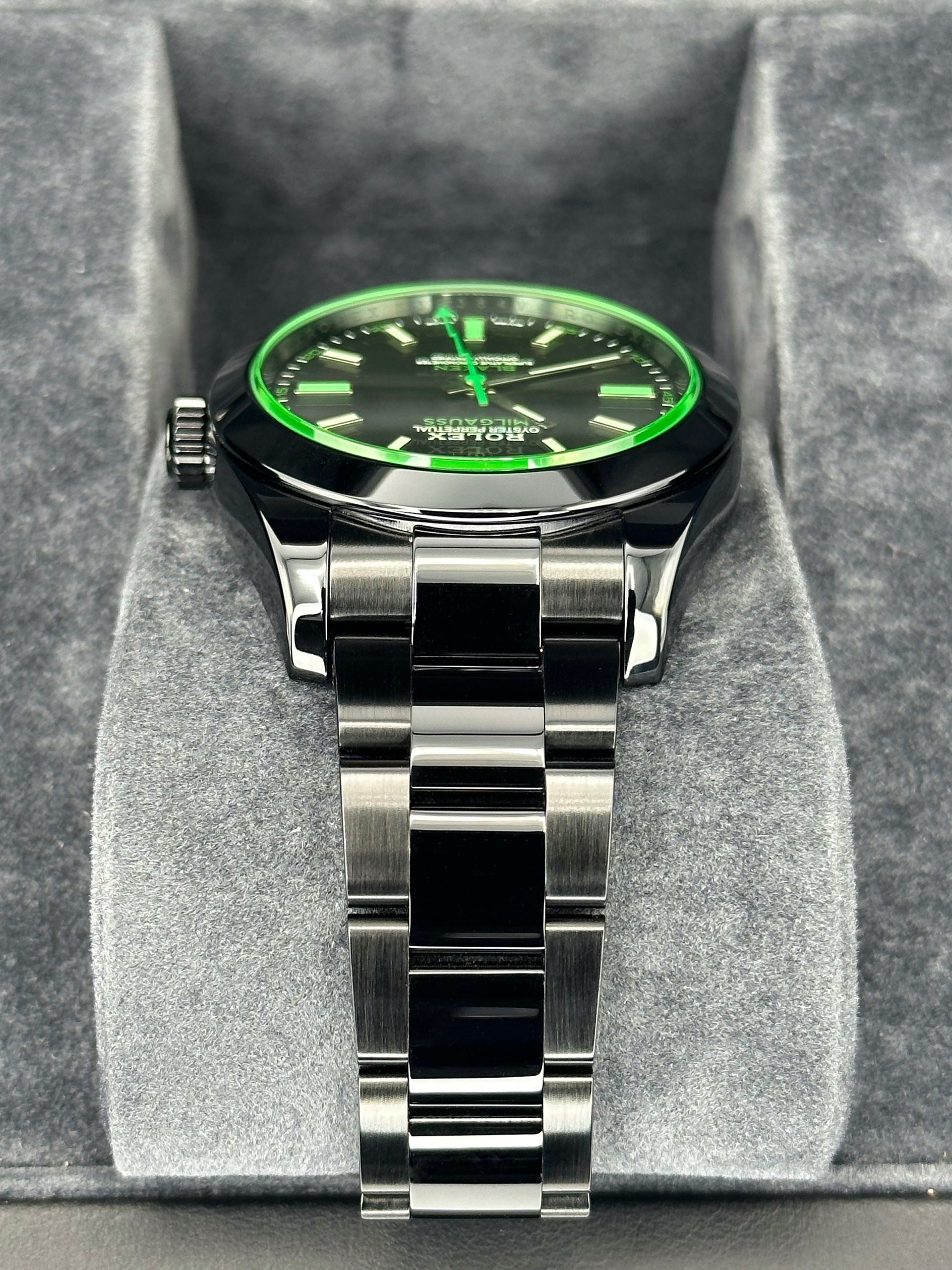 NEW 2023 Rolex Milgauss "Blaken" 40mm 116400GV DLC Black Green Viper - MyWatchLLC