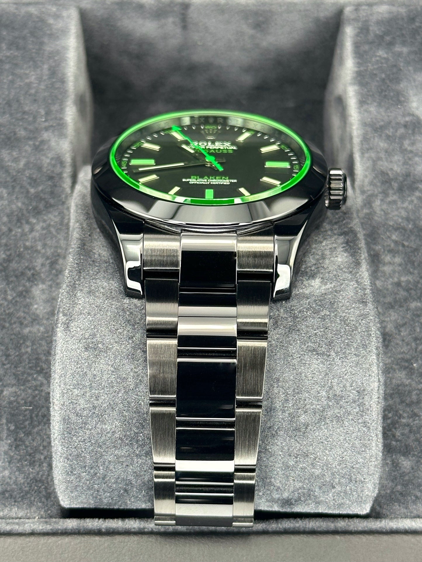 NEW 2023 Rolex Milgauss "Blaken" 40mm 116400GV DLC Black Green Viper - MyWatchLLC