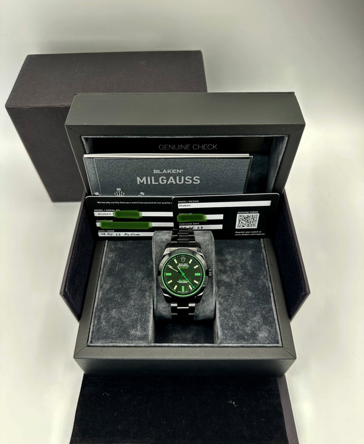 NEW 2023 Rolex Milgauss "Blaken" 40mm 116400GV DLC Black Green Viper - MyWatchLLC
