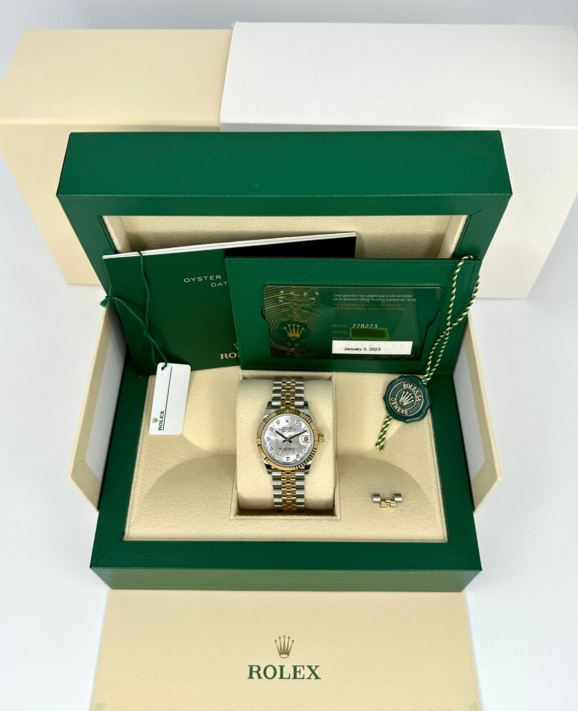 2023 Roles Datejust 31mm Two-Tone Jubilee Mother of Pearl Diamond Dial - MyWatchLLC