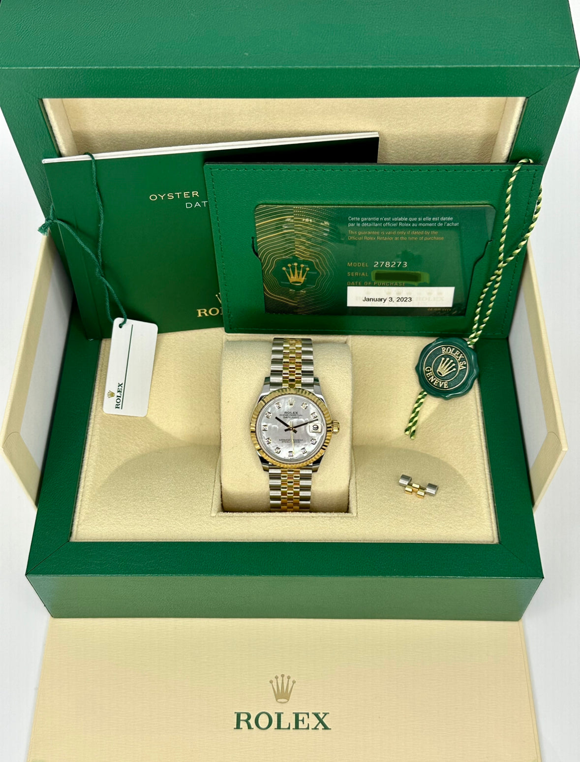 2023 Roles Datejust 31mm Two-Tone Jubilee Mother of Pearl Diamond Dial - MyWatchLLC