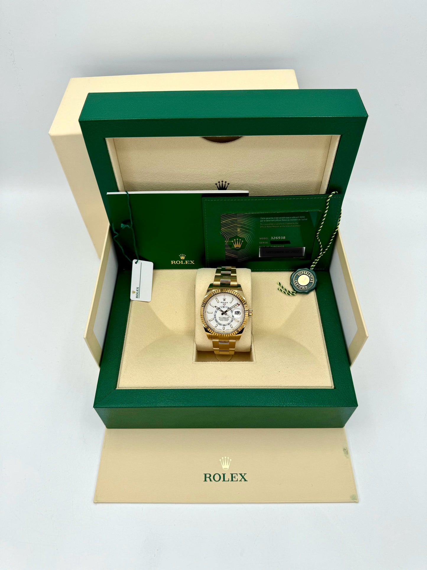 2022 Rolex Sky-Dweller 42mm 326938 Yellow Gold White Dial - MyWatchLLC