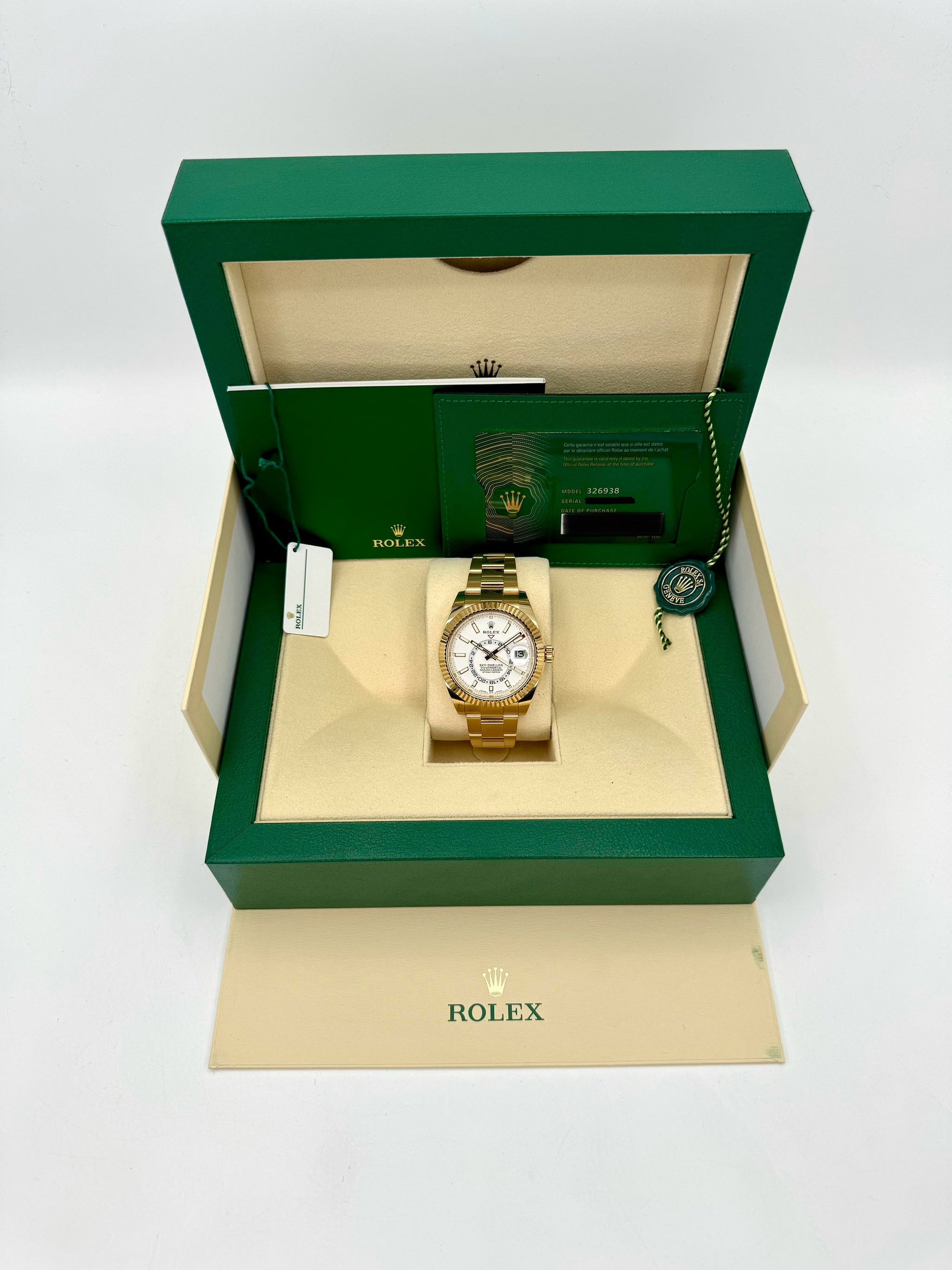 2022 Rolex Sky-Dweller 42mm 326938 Yellow Gold White Dial - MyWatchLLC