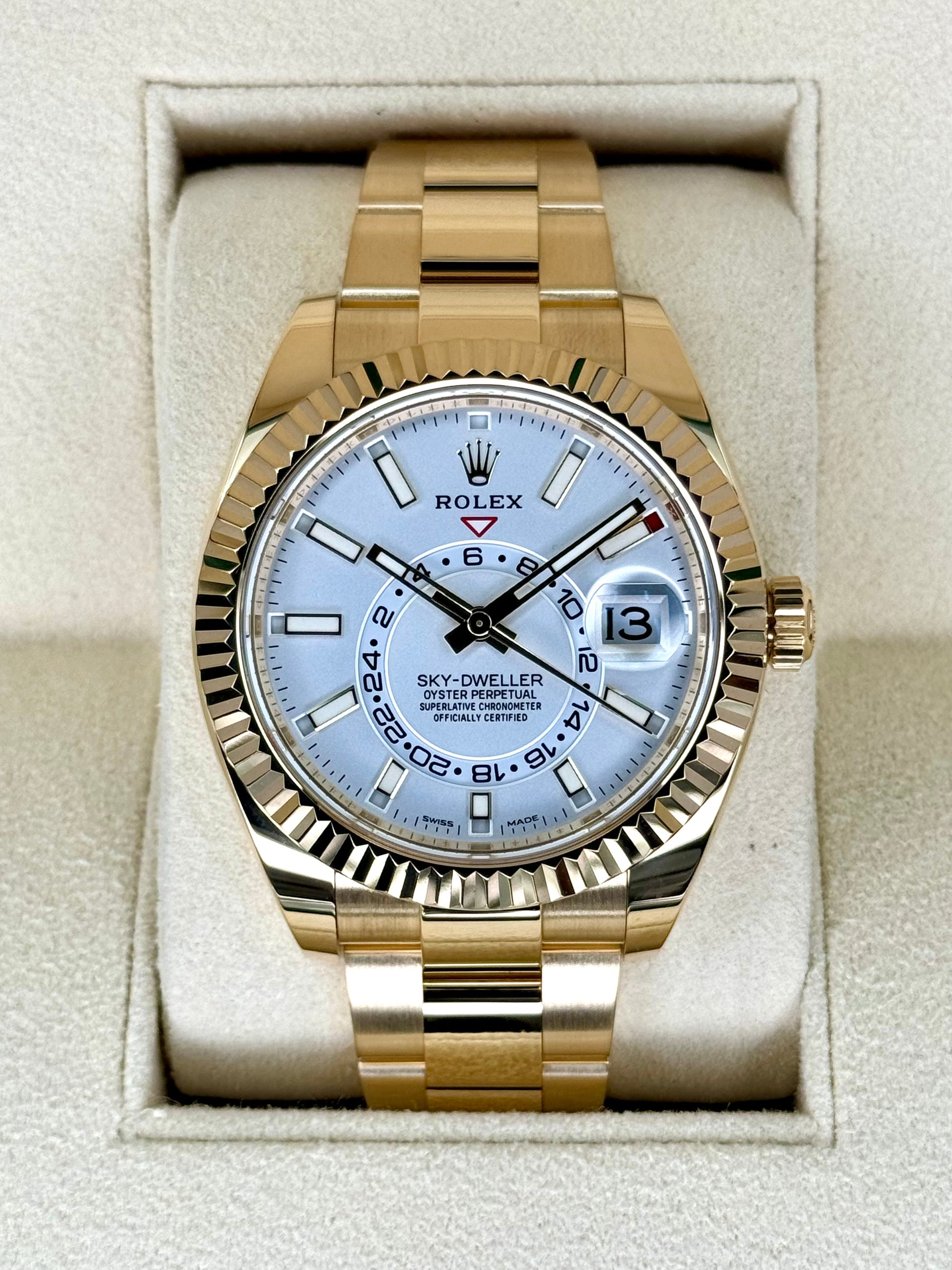 2022 Rolex Sky-Dweller 42mm 326938 Yellow Gold White Dial - MyWatchLLC