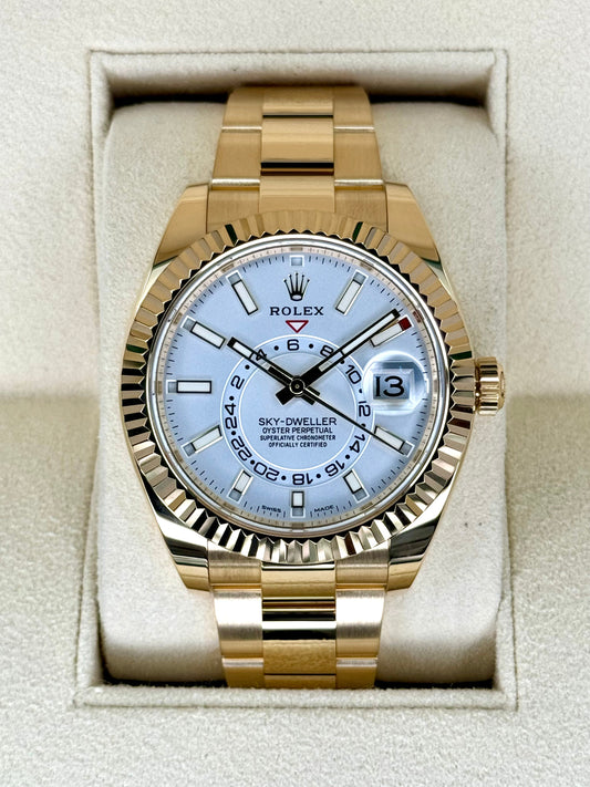 2022 Rolex Sky-Dweller 42mm 326938 Yellow Gold White Dial - MyWatchLLC