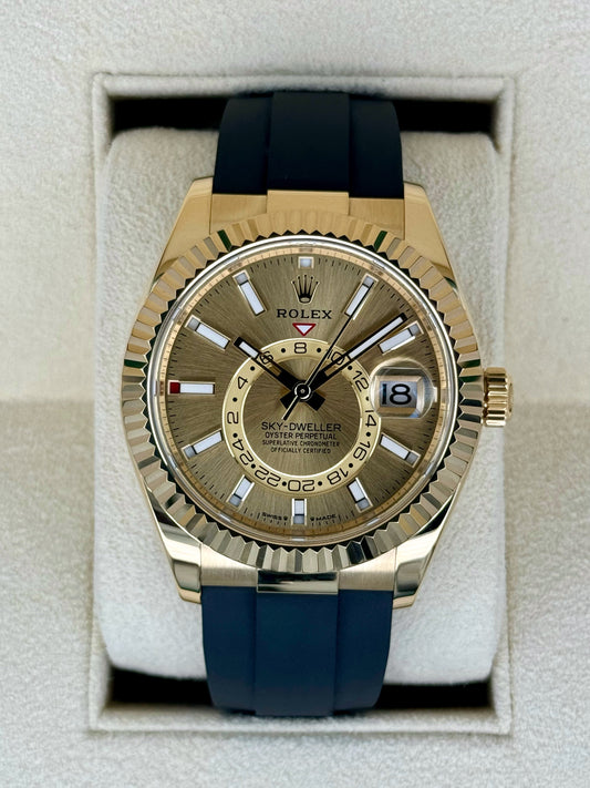 2024 Rolex Sky-Dweller 42mm 336238 Yellow Gold Oysterflex Champagne Dial - MyWatchLLC