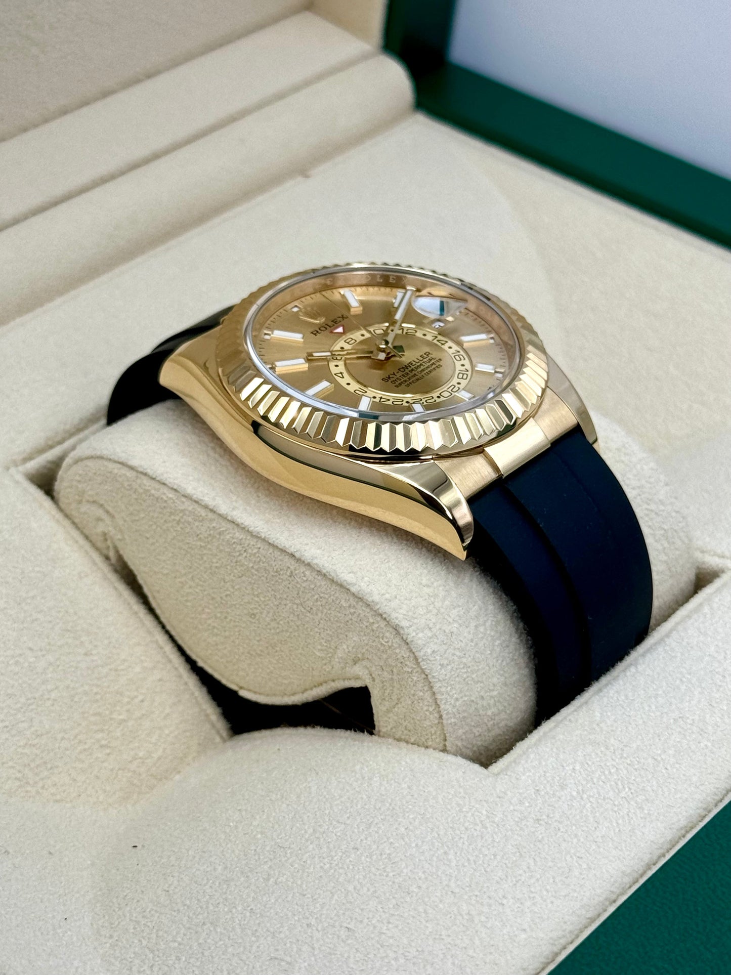 2024 Rolex Sky-Dweller 42mm 336238 Yellow Gold Oysterflex Champagne Dial - MyWatchLLC