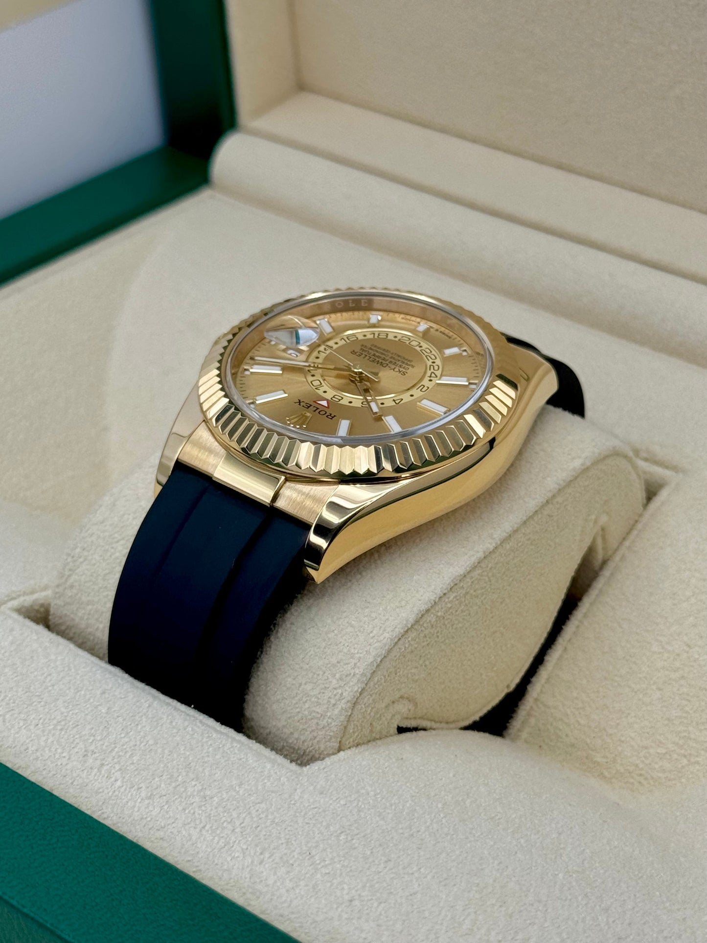 2024 Rolex Sky-Dweller 42mm 336238 Yellow Gold Oysterflex Champagne Dial - MyWatchLLC