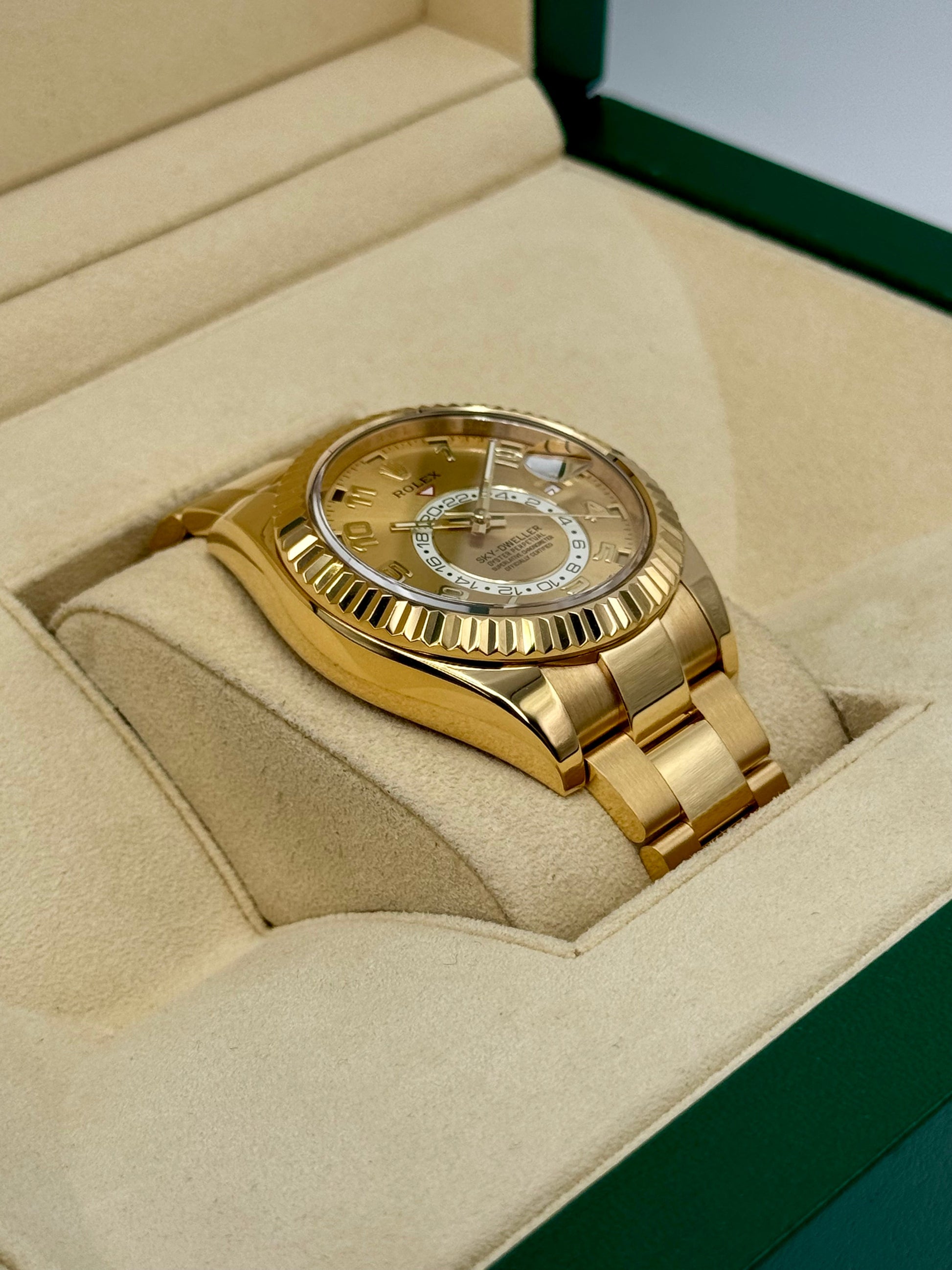 2019 Rolex Sky-Dweller 42mm 326938 Yellow Gold Oyster Champagne Dial - MyWatchLLC