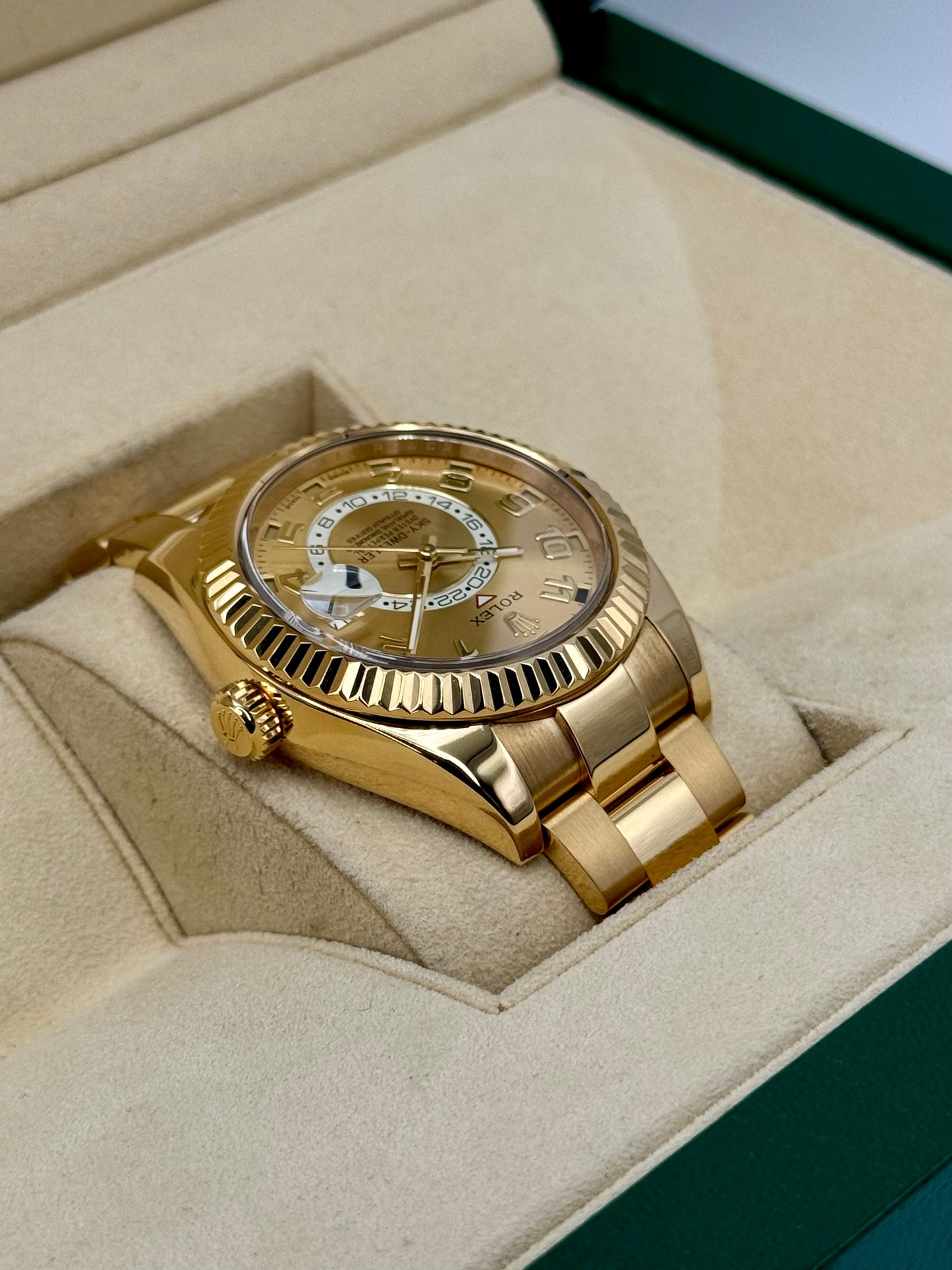 2019 Rolex Sky-Dweller 42mm 326938 Yellow Gold Oyster Champagne Dial - MyWatchLLC