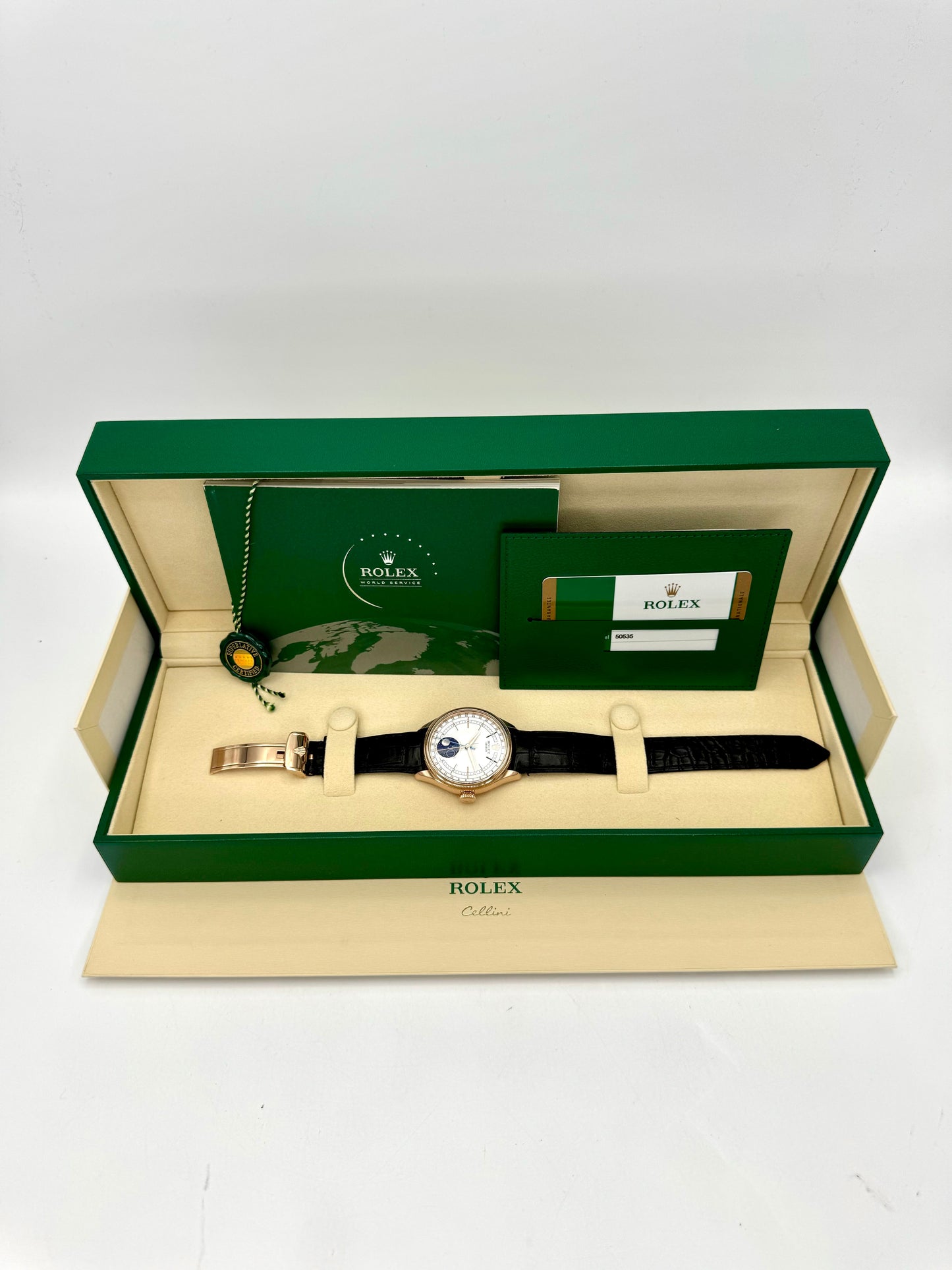 2018 Rolex Cellini Moonphase 39mm 50535 Rose Gold White Dial - MyWatchLLC