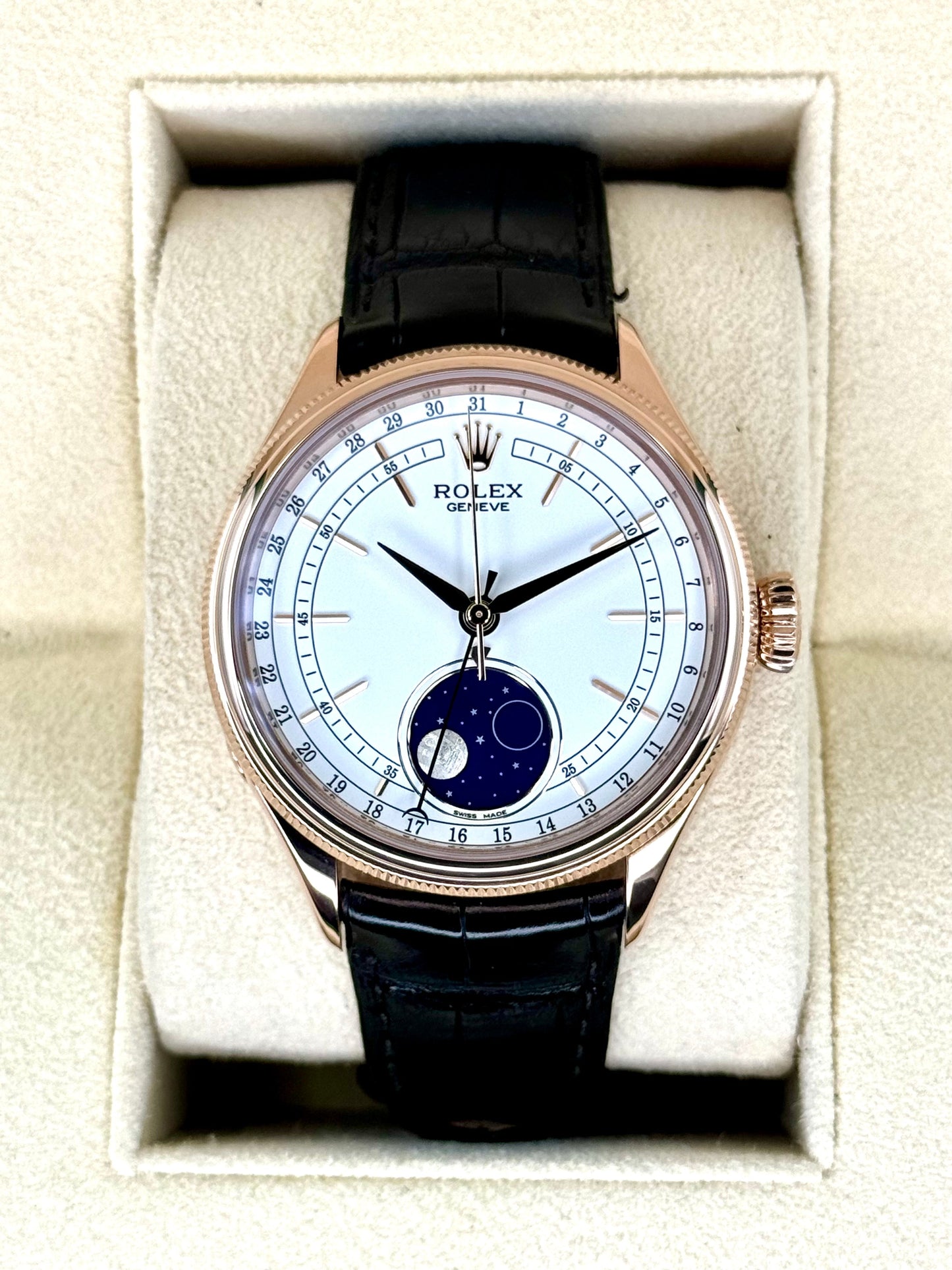 2018 Rolex Cellini Moonphase 39mm 50535 Rose Gold White Dial - MyWatchLLC