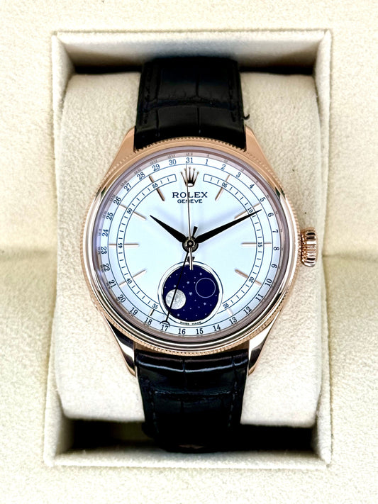 2018 Rolex Cellini Moonphase 39mm 50535 Rose Gold White Dial - MyWatchLLC