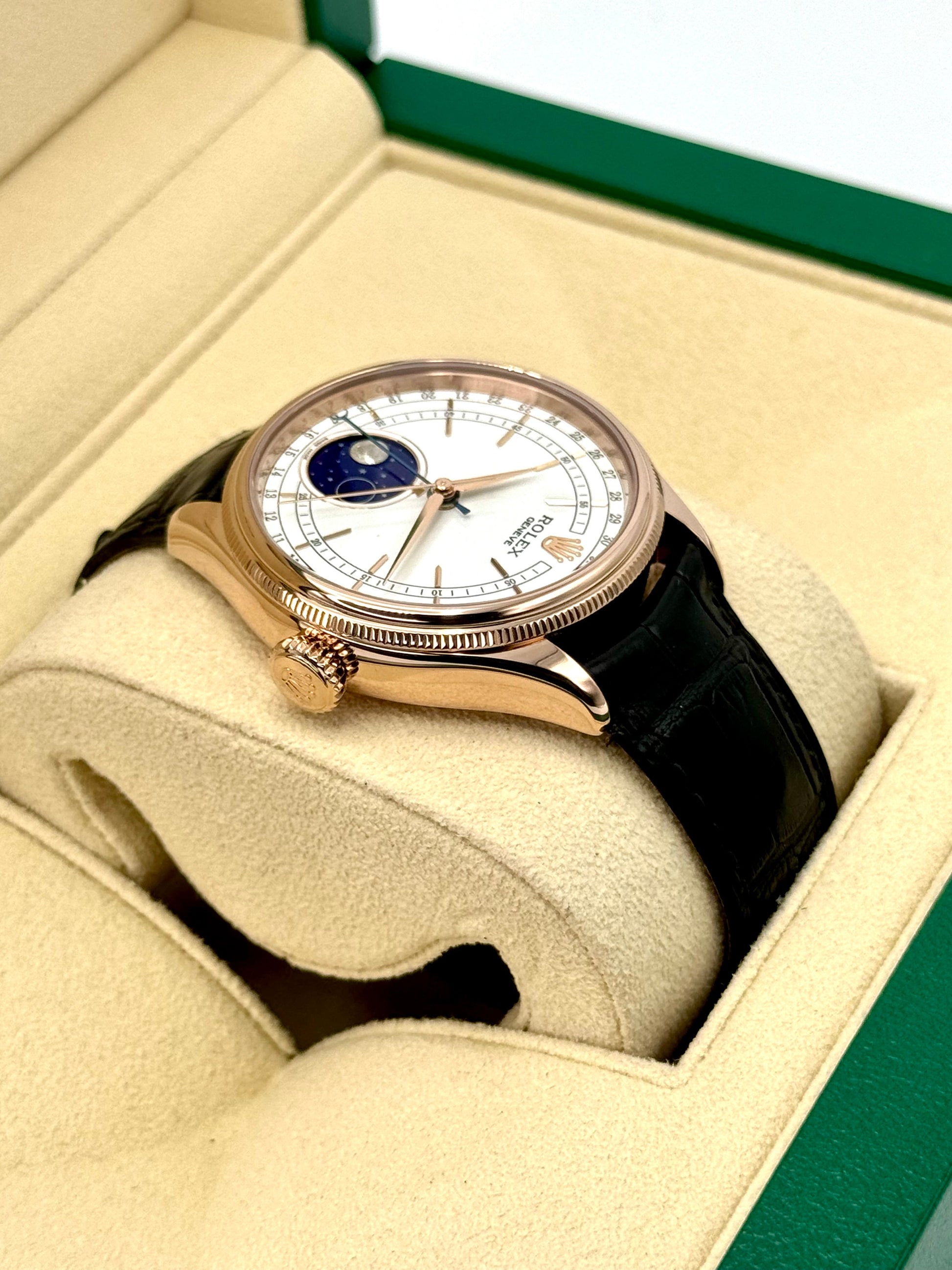 2018 Rolex Cellini Moonphase 39mm 50535 Rose Gold White Dial - MyWatchLLC