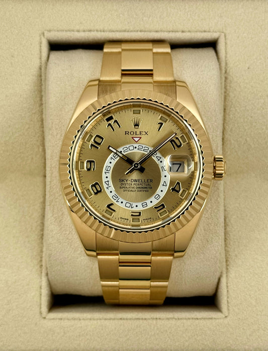 2019 Rolex Sky-Dweller 42mm 326938 Yellow Gold Oyster Champagne Dial - MyWatchLLC
