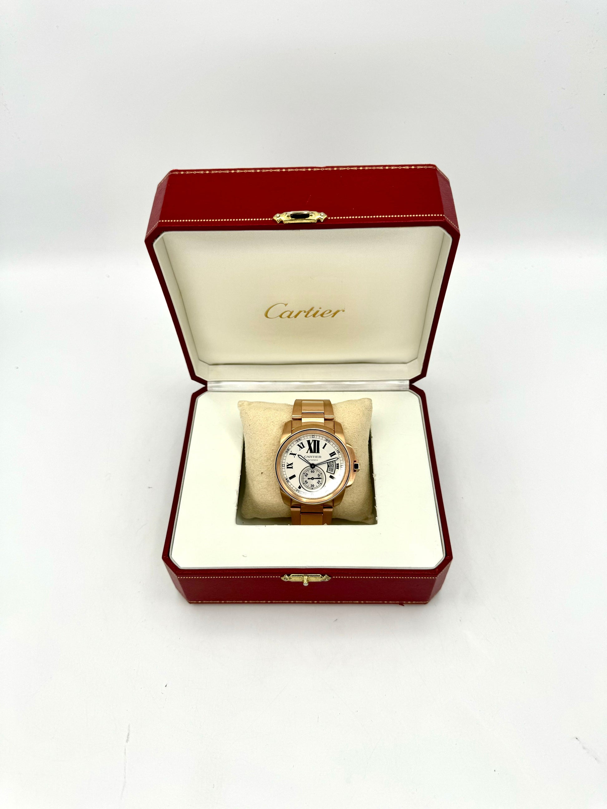2016 Cartier Calibre de Cartier 42mm W7100018 Rose Gold White Dial - MyWatchLLC