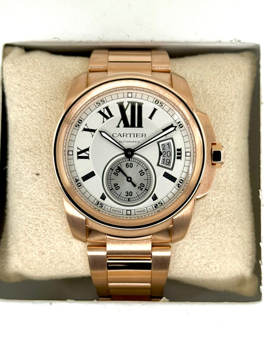 2016 Cartier Calibre de Cartier 42mm W7100018 Rose Gold White Dial - MyWatchLLC
