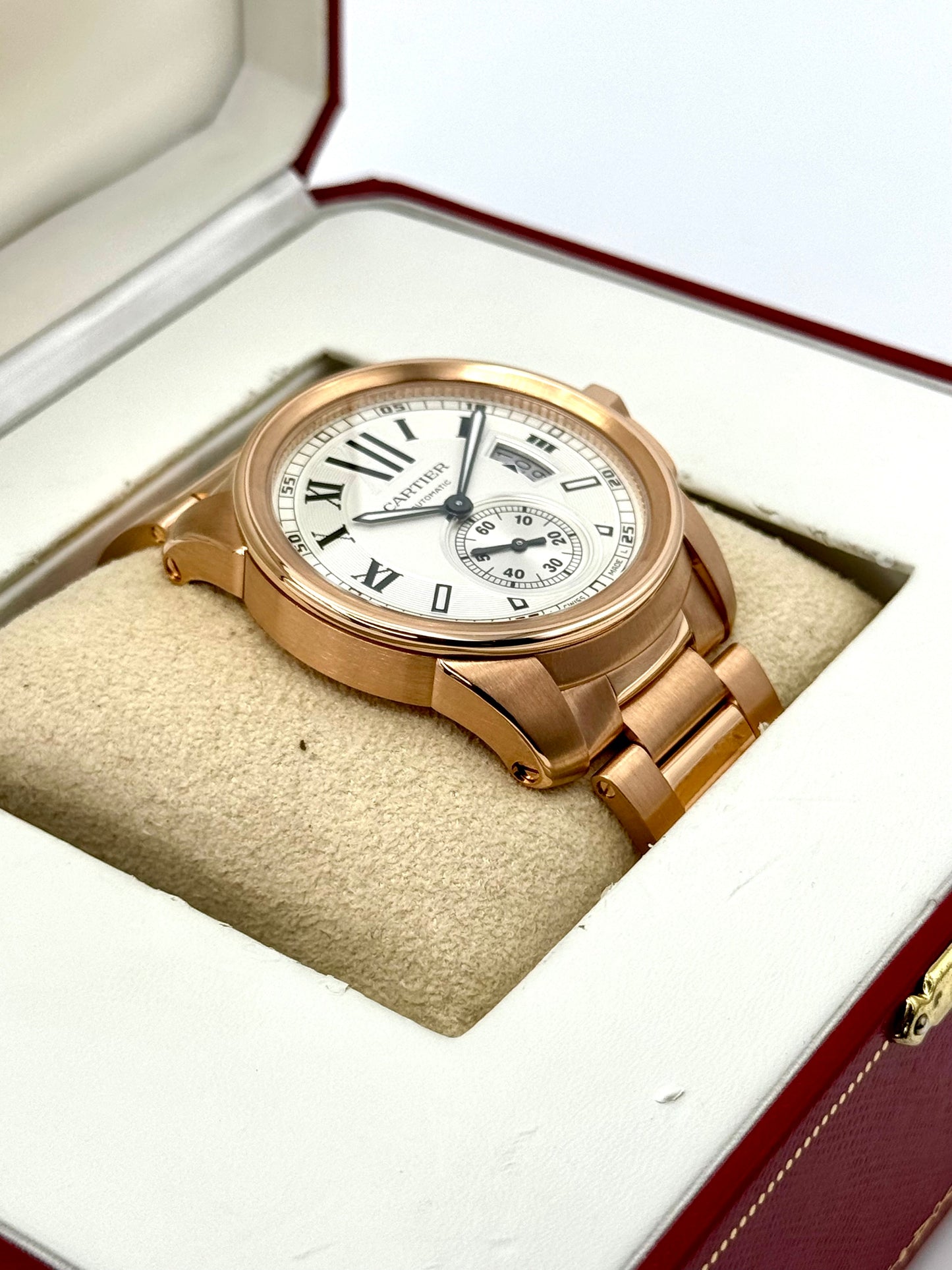 2016 Cartier Calibre de Cartier 42mm W7100018 Rose Gold White Dial - MyWatchLLC