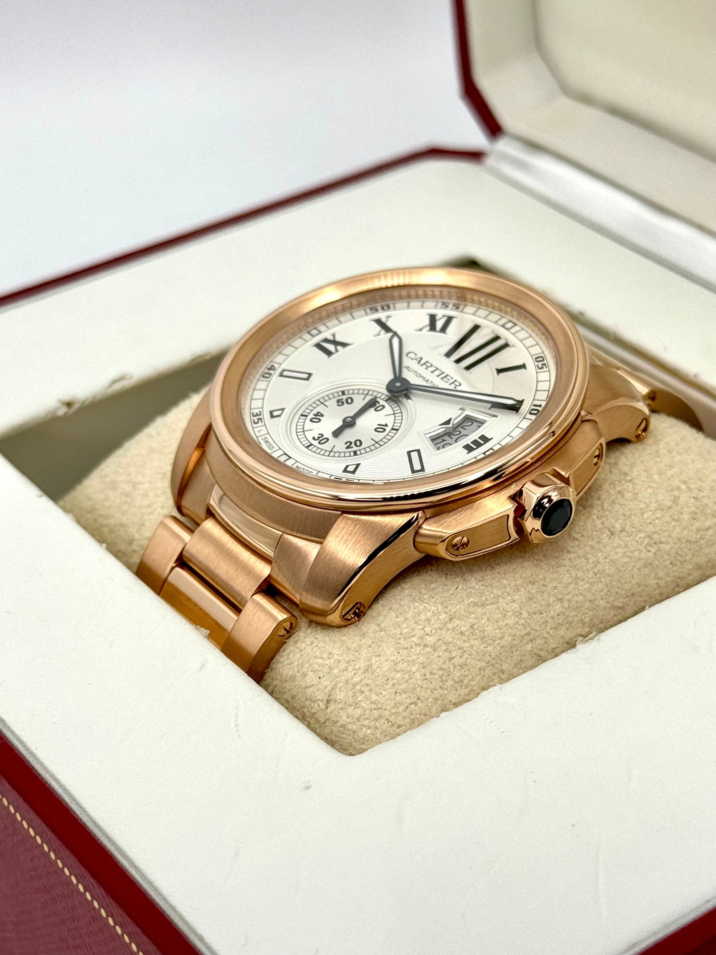 2016 Cartier Calibre de Cartier 42mm W7100018 Rose Gold White Dial - MyWatchLLC