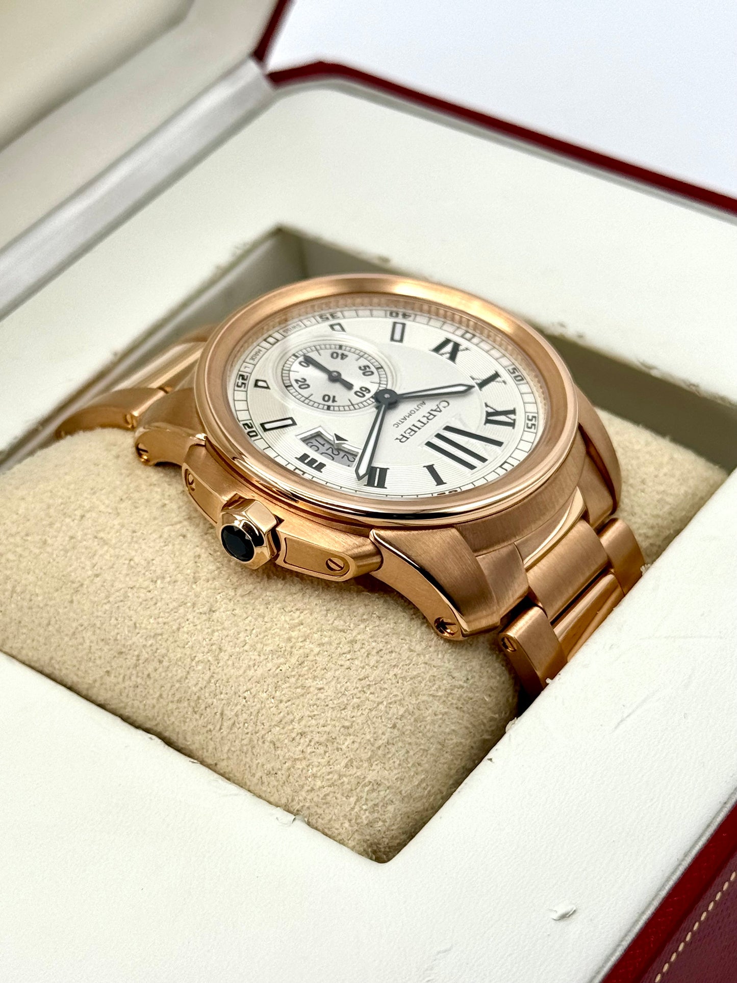 2016 Cartier Calibre de Cartier 42mm W7100018 Rose Gold White Dial - MyWatchLLC