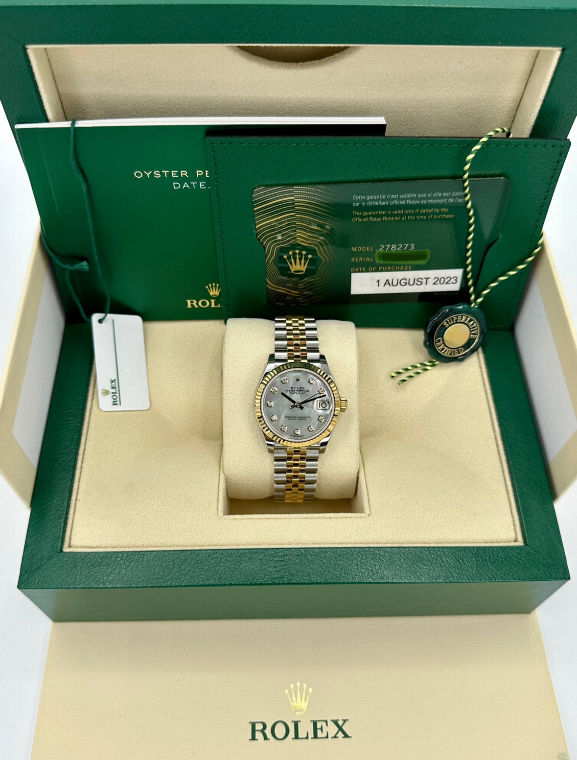 NEW 2023 Rolex Datejust 31mm 278273 Two-Tone Jubilee MOP Diamond Dial - MyWatchLLC