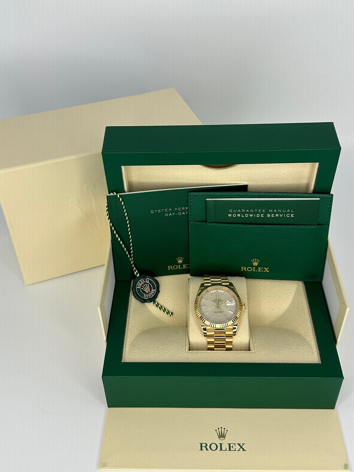 Rolex Day-Date 40mm 228238 Presidential Silver Motif Dial - MyWatchLLC