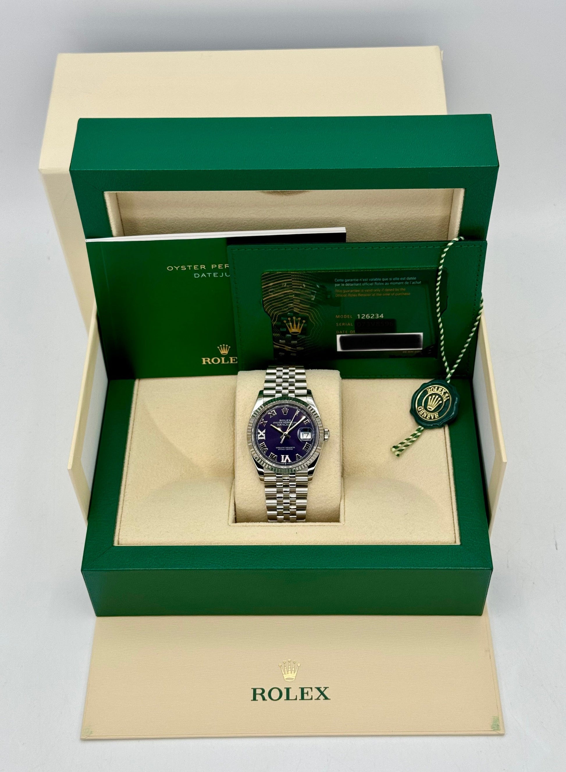 2023 Rolex Datejust 36mm 126234 Stainless Steel Jubilee Purple Dial - MyWatchLLC