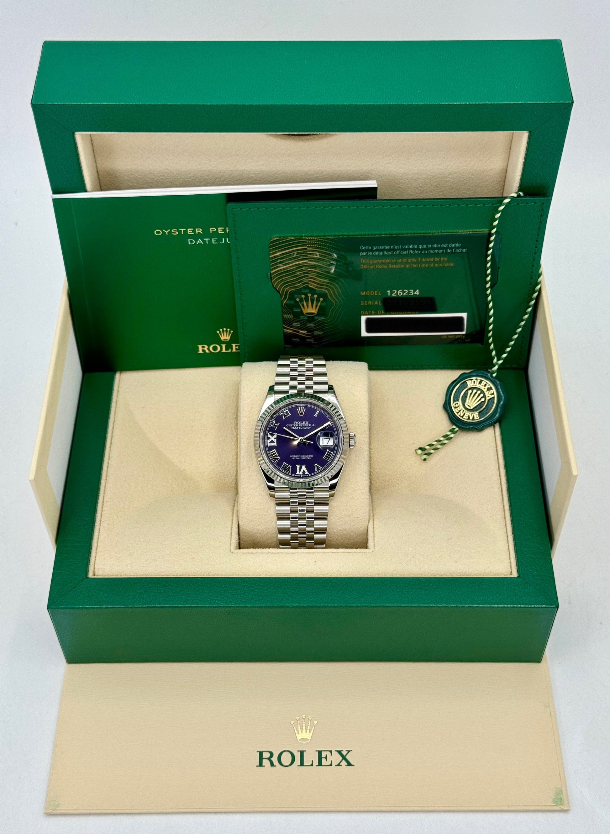 2023 Rolex Datejust 36mm 126234 Stainless Steel Jubilee Purple Dial - MyWatchLLC