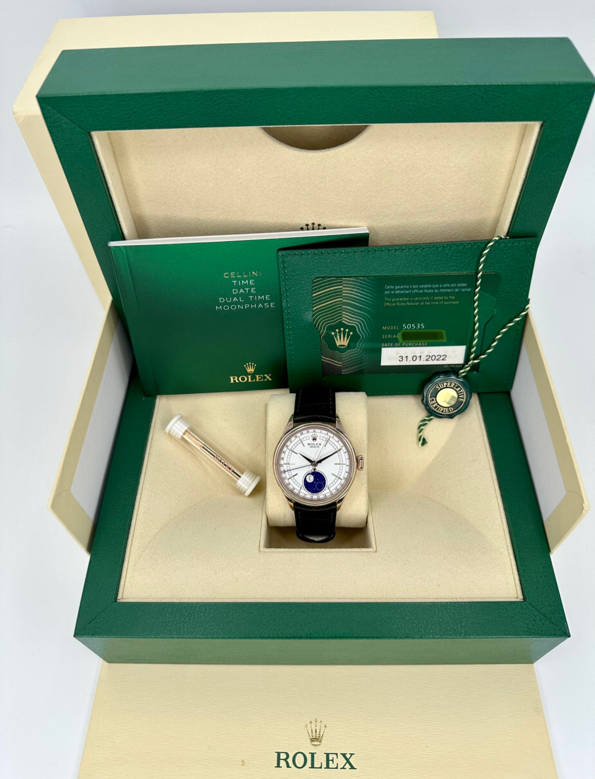2022 Rolex Cellini Moonphase 39mm 50535 Rose Gold White Dial - MyWatchLLC