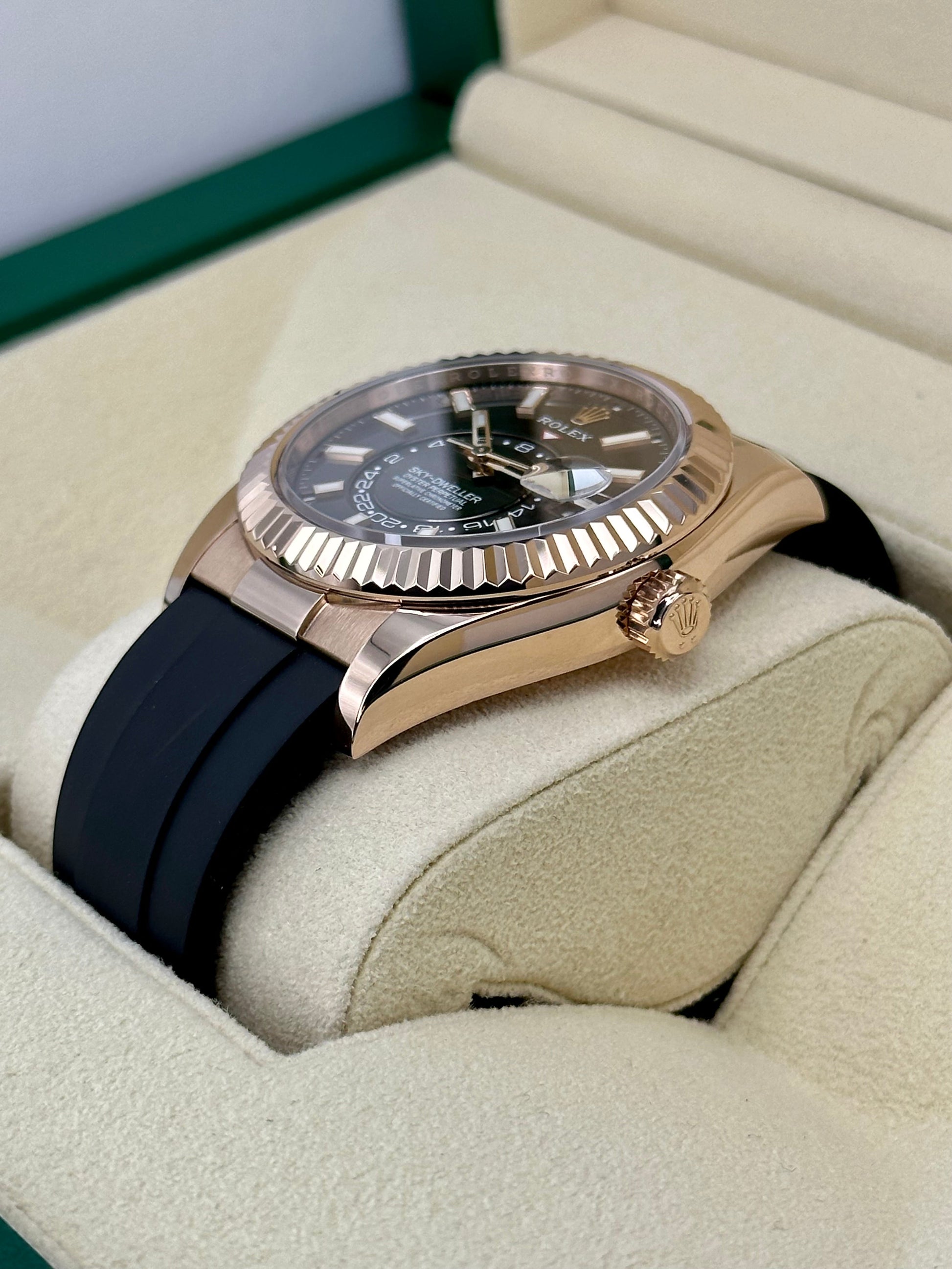 2022 Rolex Sky-Dweller 42mm 326235 Rose Gold Oysterflex Chocolate Dial - MyWatchLLC