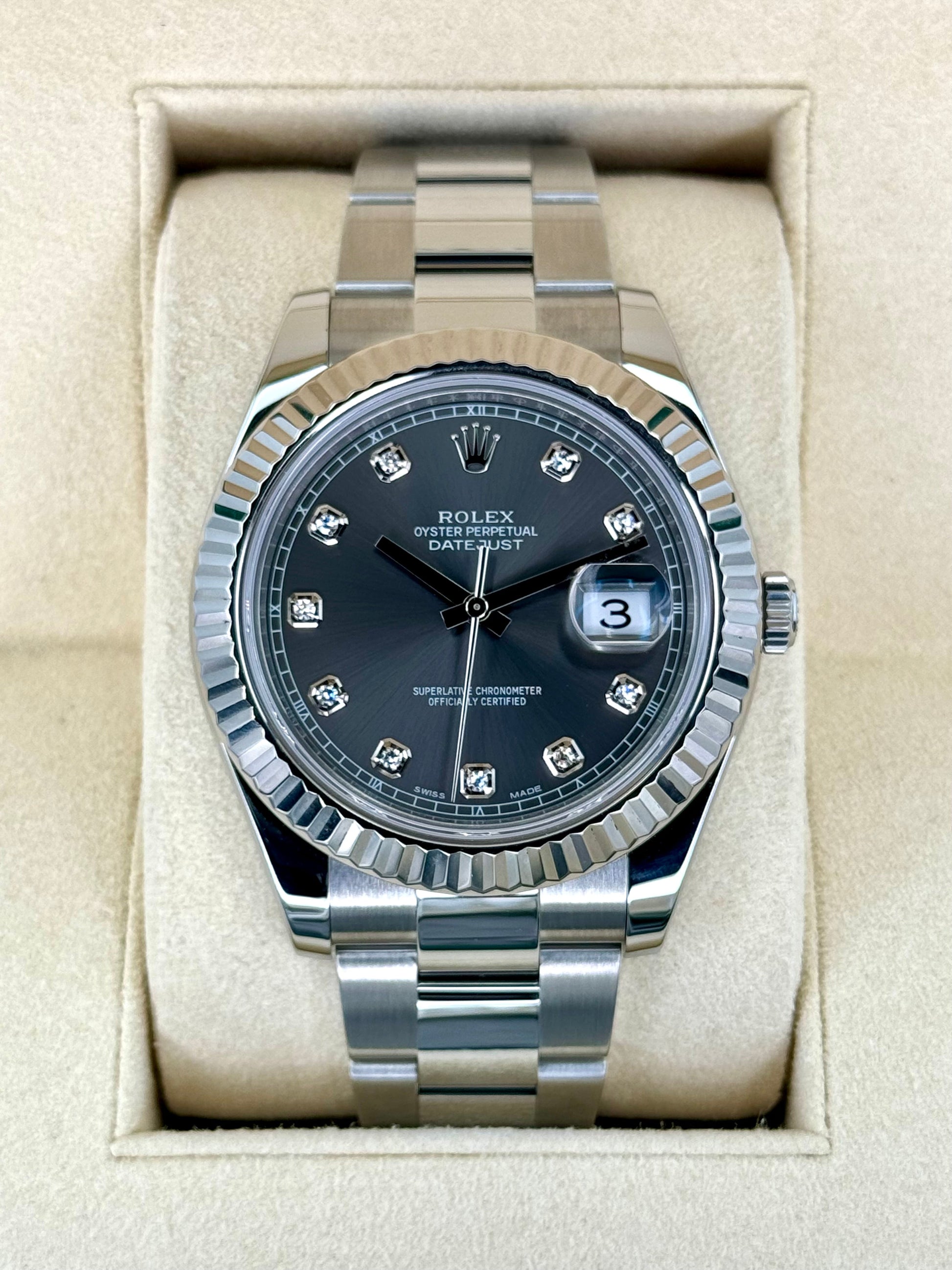 2017 Rolex Datejust II 41mm Oyster Rhodium Diamond Dial 116334 - MyWatchLLC