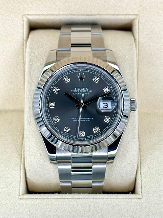 2017 Rolex Datejust II 41mm Oyster Rhodium Diamond Dial 116334 - MyWatchLLC