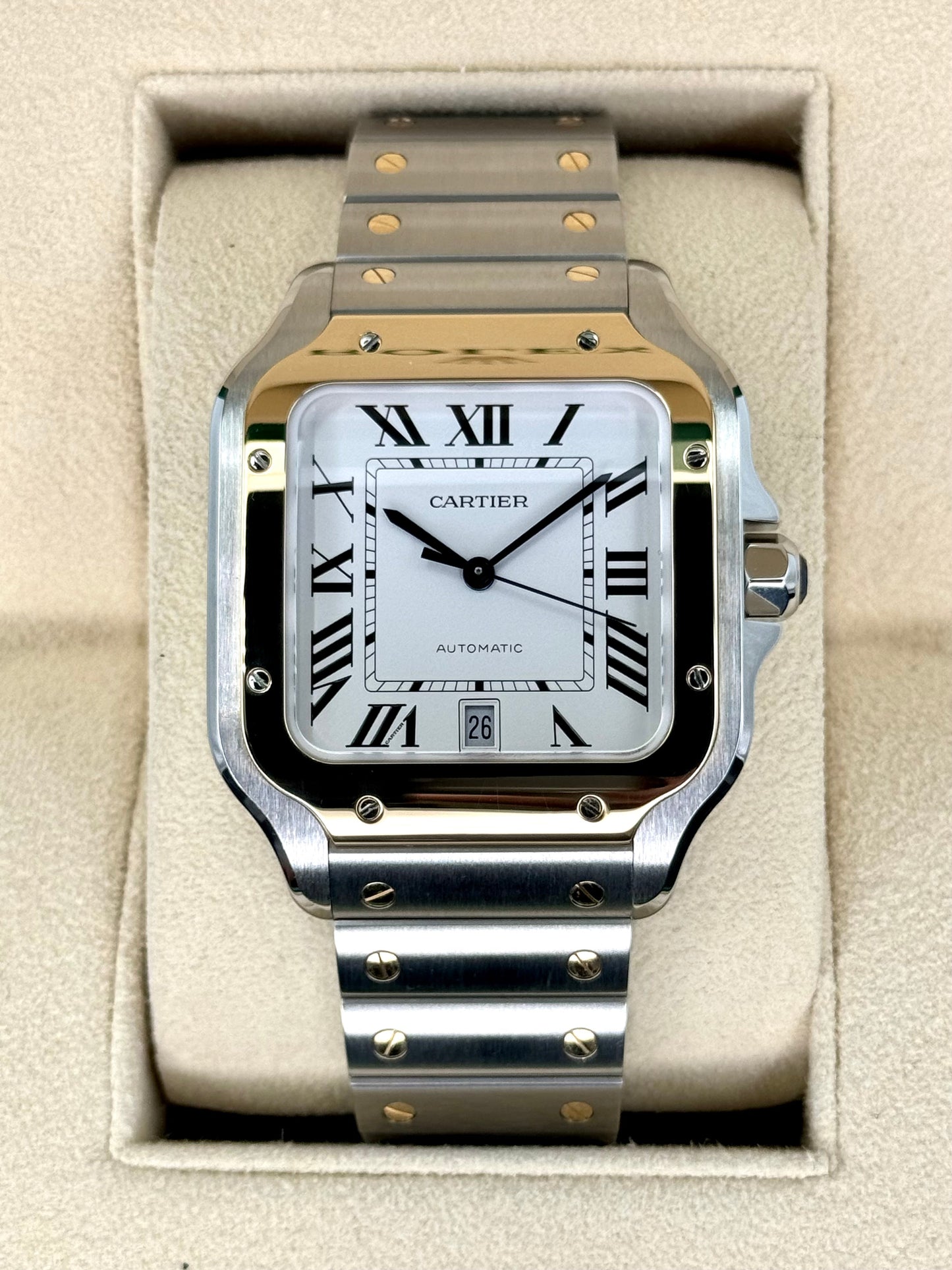 2023 Cartier Santos de Cartier 39.8mm W2SA0009 Two-Tone White Dial - MyWatchLLC