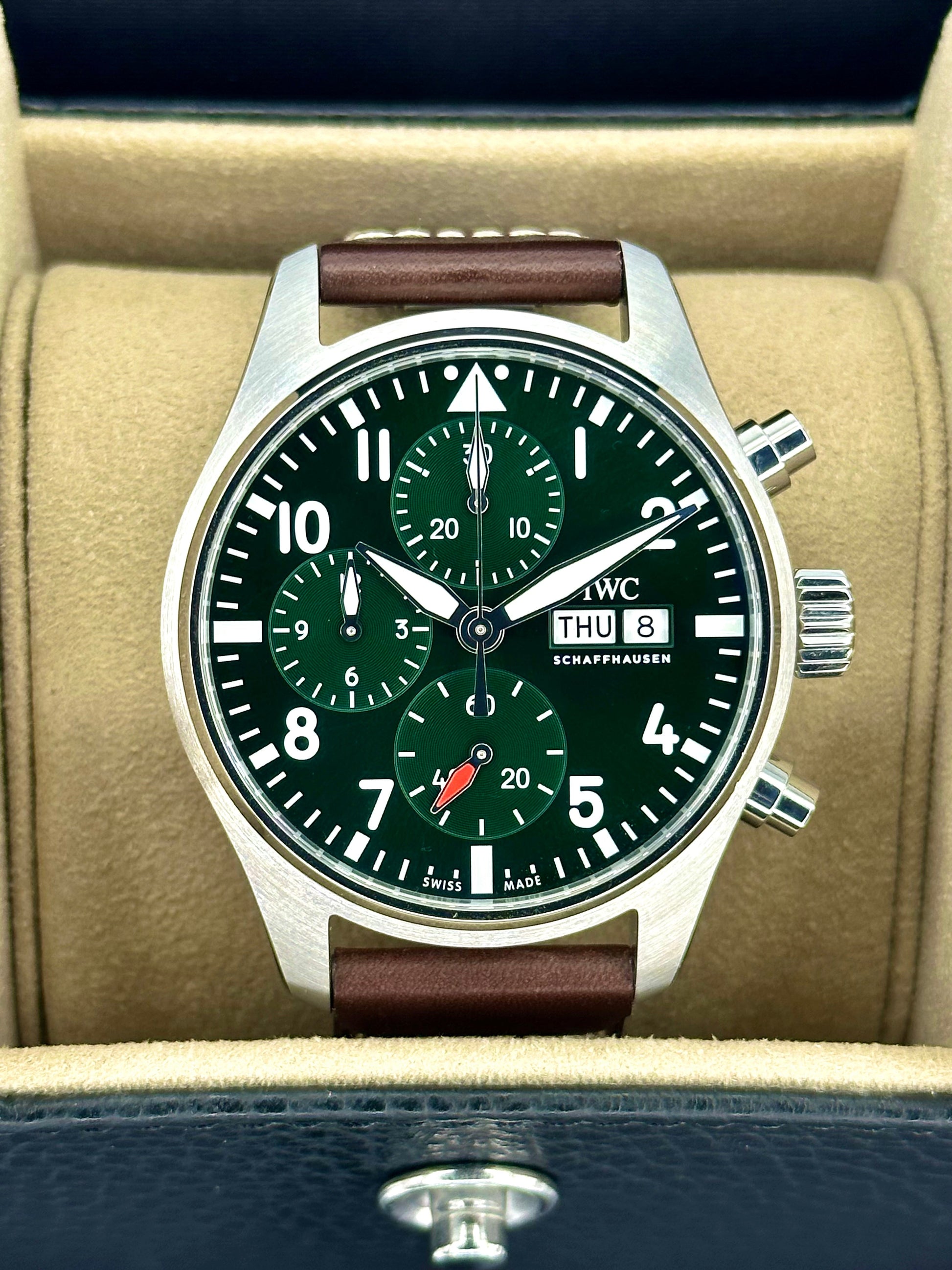 2023 IWC Pilot's Chronograph 41mm IW388103 Stainless Steel Green Dial - MyWatchLLC