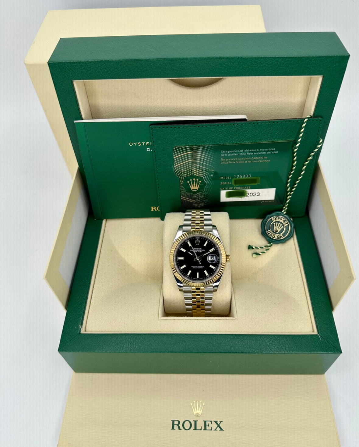 2023 Rolex Datejust 41mm 126333 Two-Tone Jubilee Black Stick Dial - MyWatchLLC