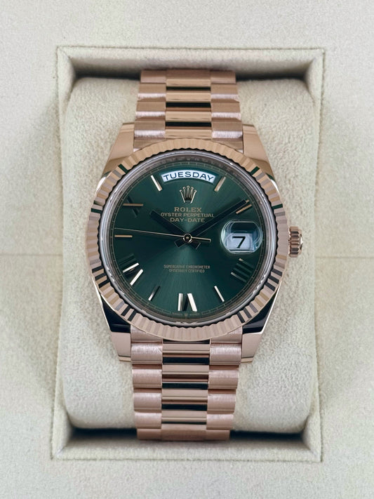 NEW 2025 Rolex Day-Date 40mm 228235 Presidential Rose Gold Olive Dial - MyWatchLLC