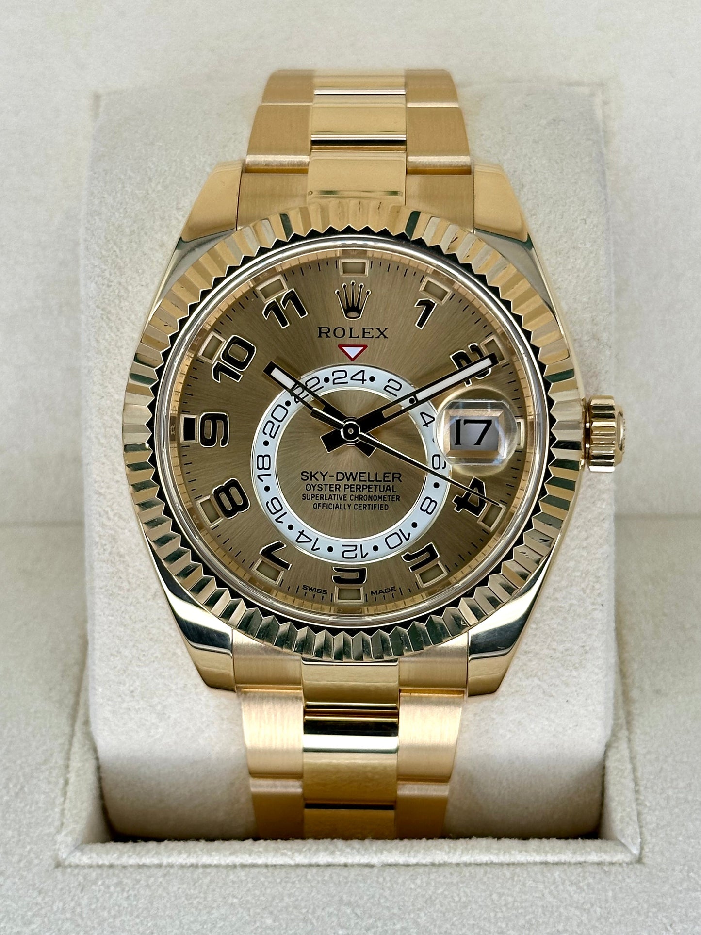 2017 Rolex Sky-Dweller 42mm 326938 Yellow Gold Champagne Dial - MyWatchLLC