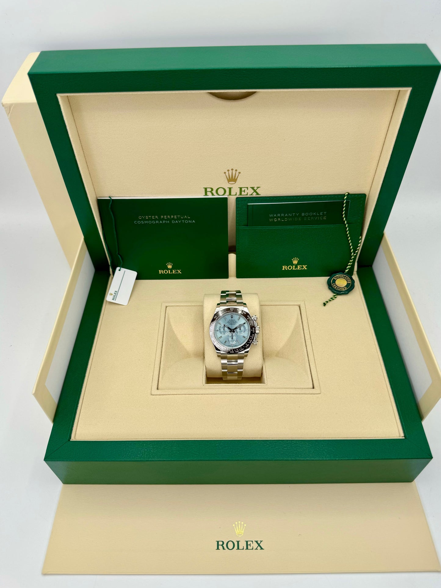 NEW 2023 Rolex Daytona 40mm 116506 Platinum Ice Blue Diamond Dial - MyWatchLLC