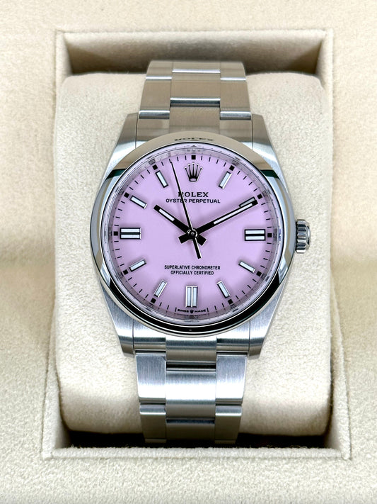 NEW 2023 Rolex Oyster Perpetual 36mm 126000 Candy Pink Stick Dial - MyWatchLLC