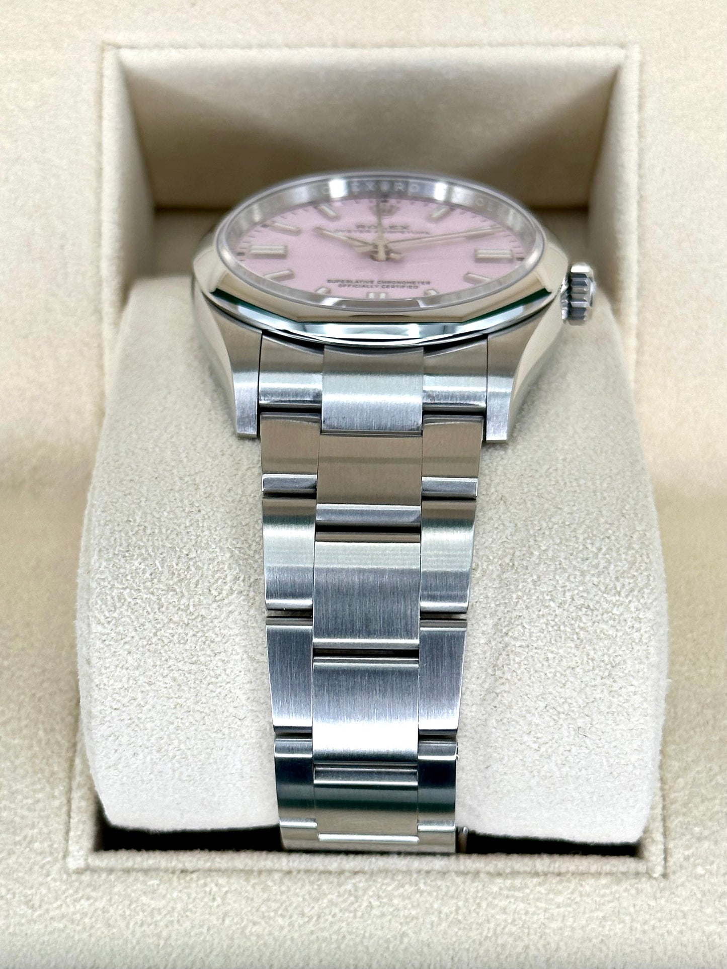 NEW 2023 Rolex Oyster Perpetual 36mm 126000 Candy Pink Stick Dial - MyWatchLLC