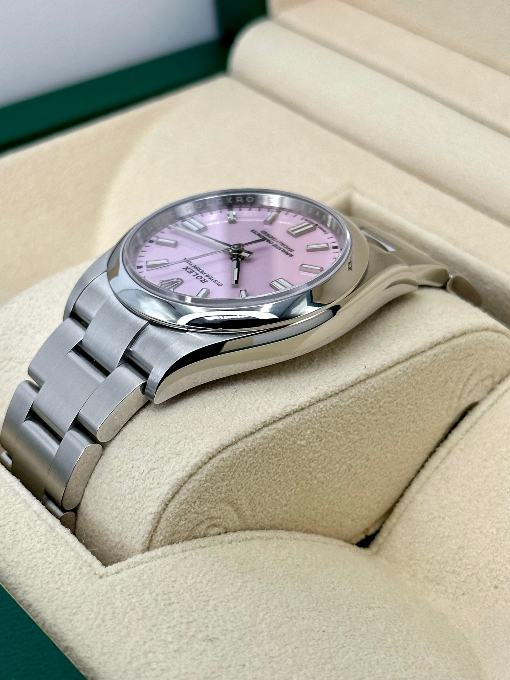 NEW 2023 Rolex Oyster Perpetual 36mm 126000 Candy Pink Stick Dial - MyWatchLLC