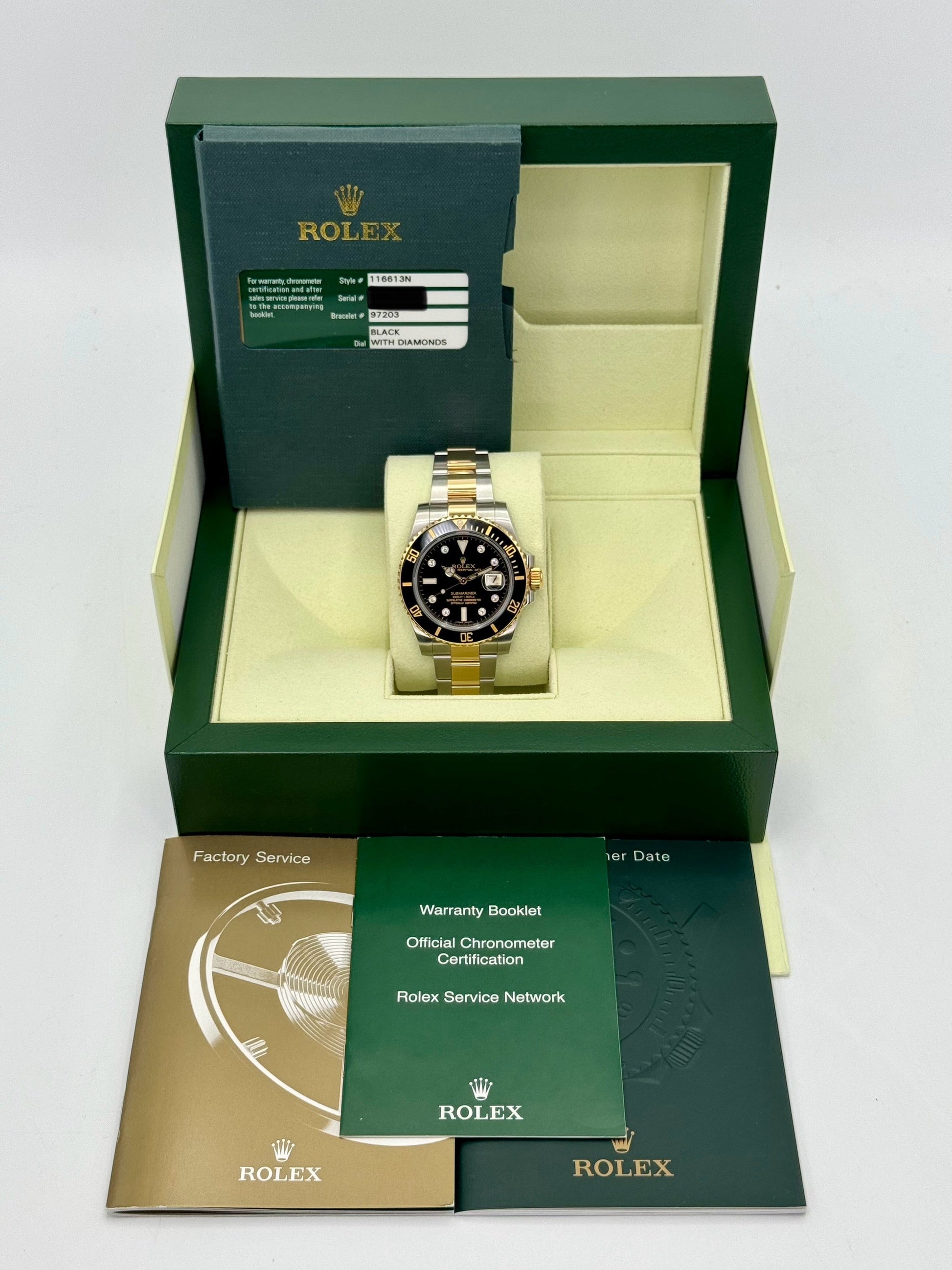 Rolex Submariner 40mm 116613N Two-Tone Black Diamond Dial - MyWatchLLC
