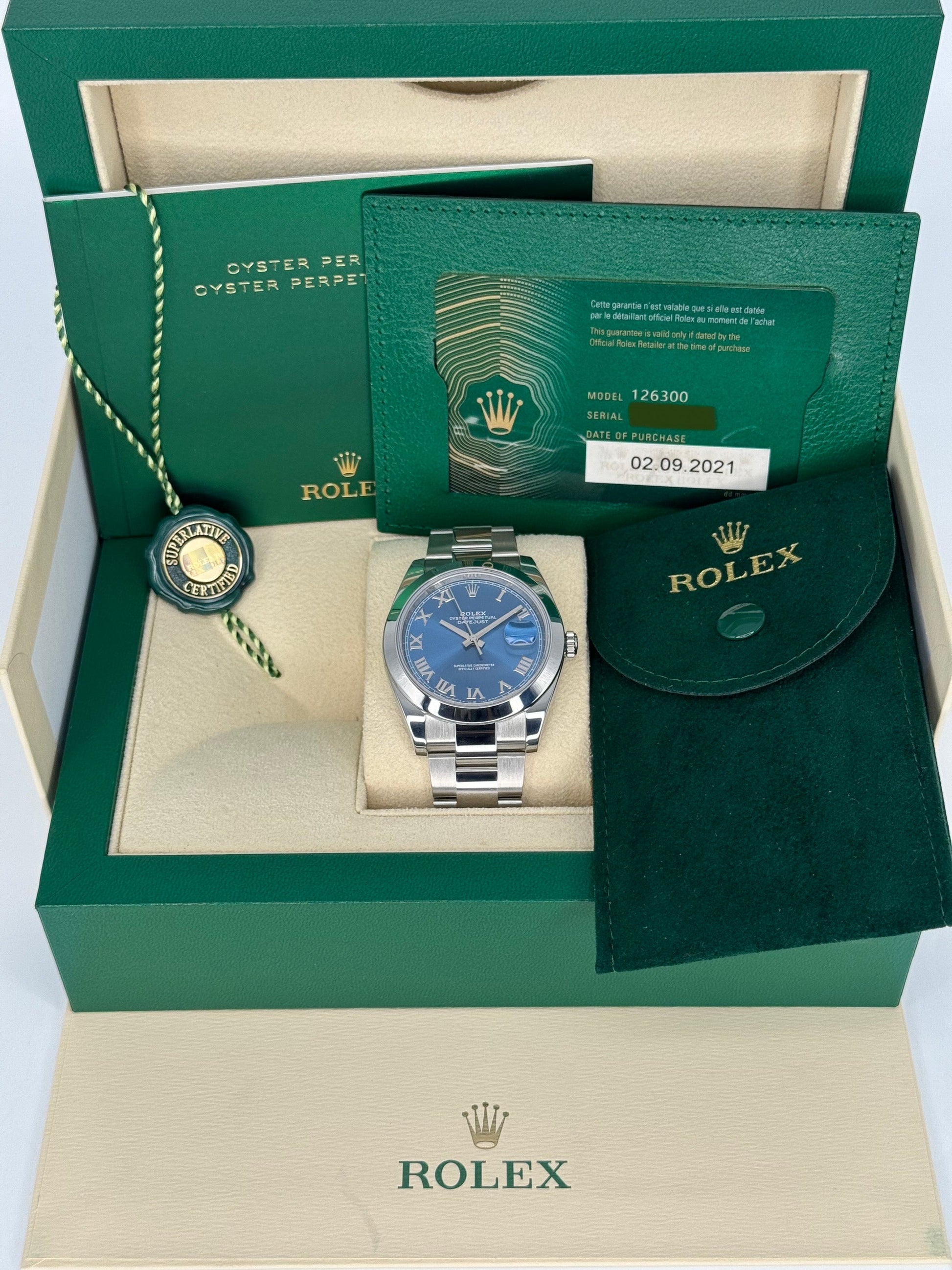 2021 Rolex Datejust 41mm 126300 Oyster Blue Roman Numeral Dial - MyWatchLLC