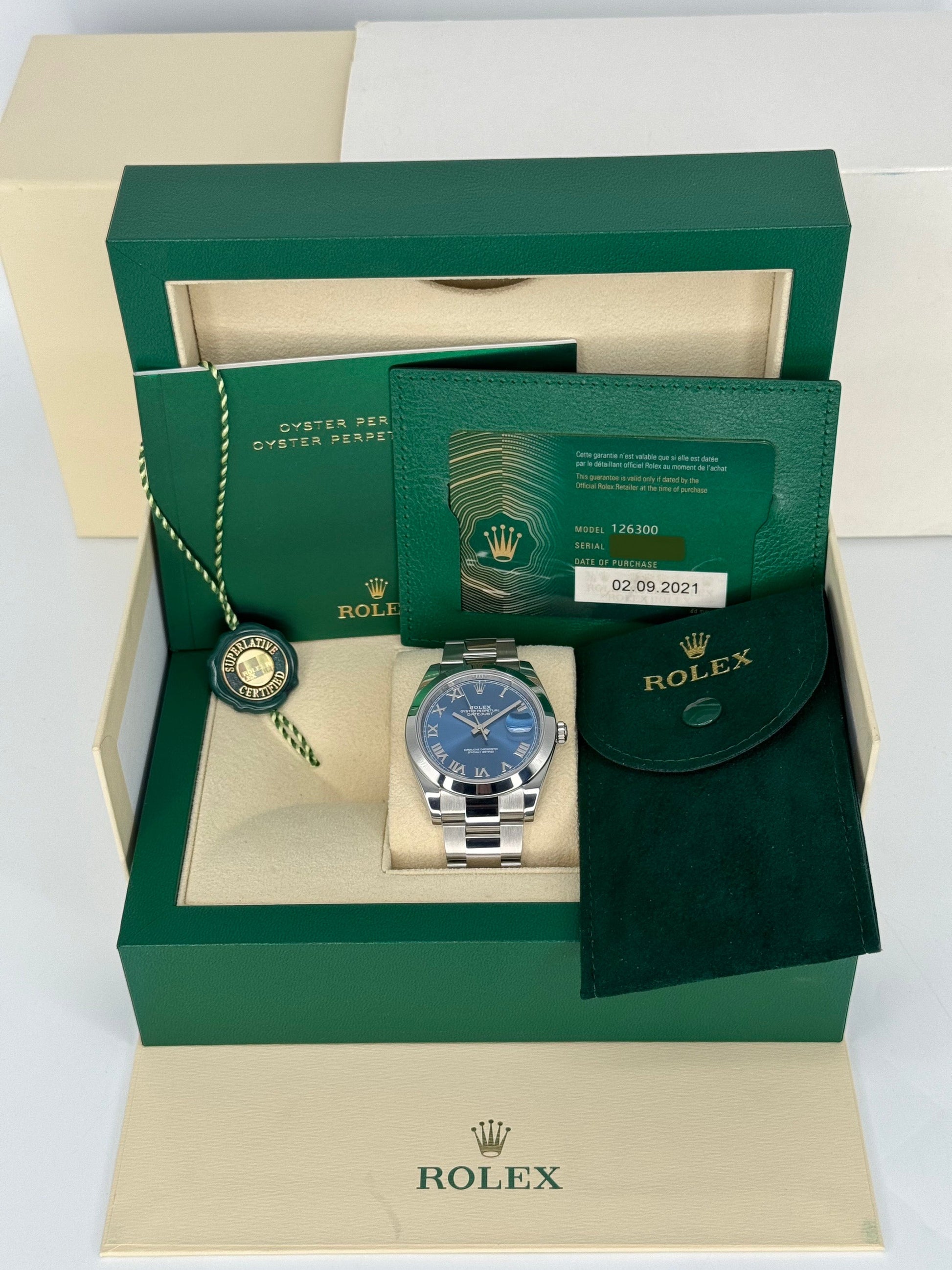 2021 Rolex Datejust 41mm 126300 Oyster Blue Roman Numeral Dial - MyWatchLLC