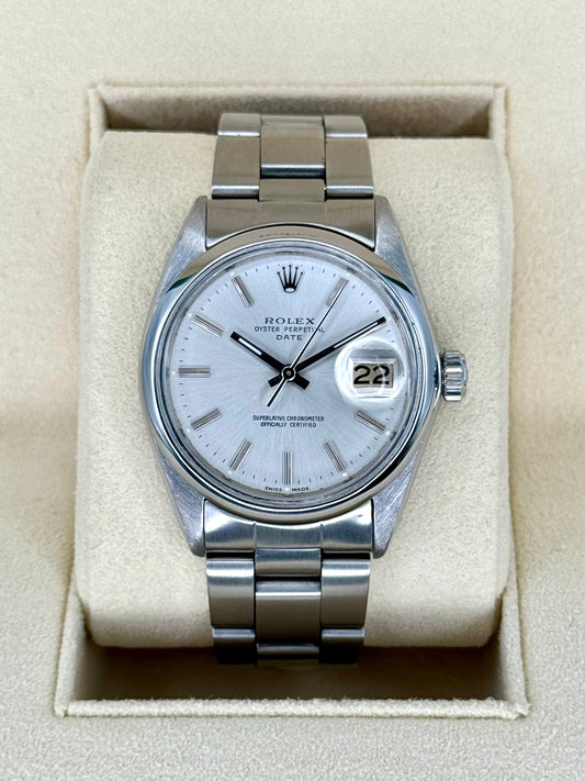 1983 Rolex Oyster Perpetual Date 34mm 1500 Stainless Steel Silver Dial - MyWatchLLC