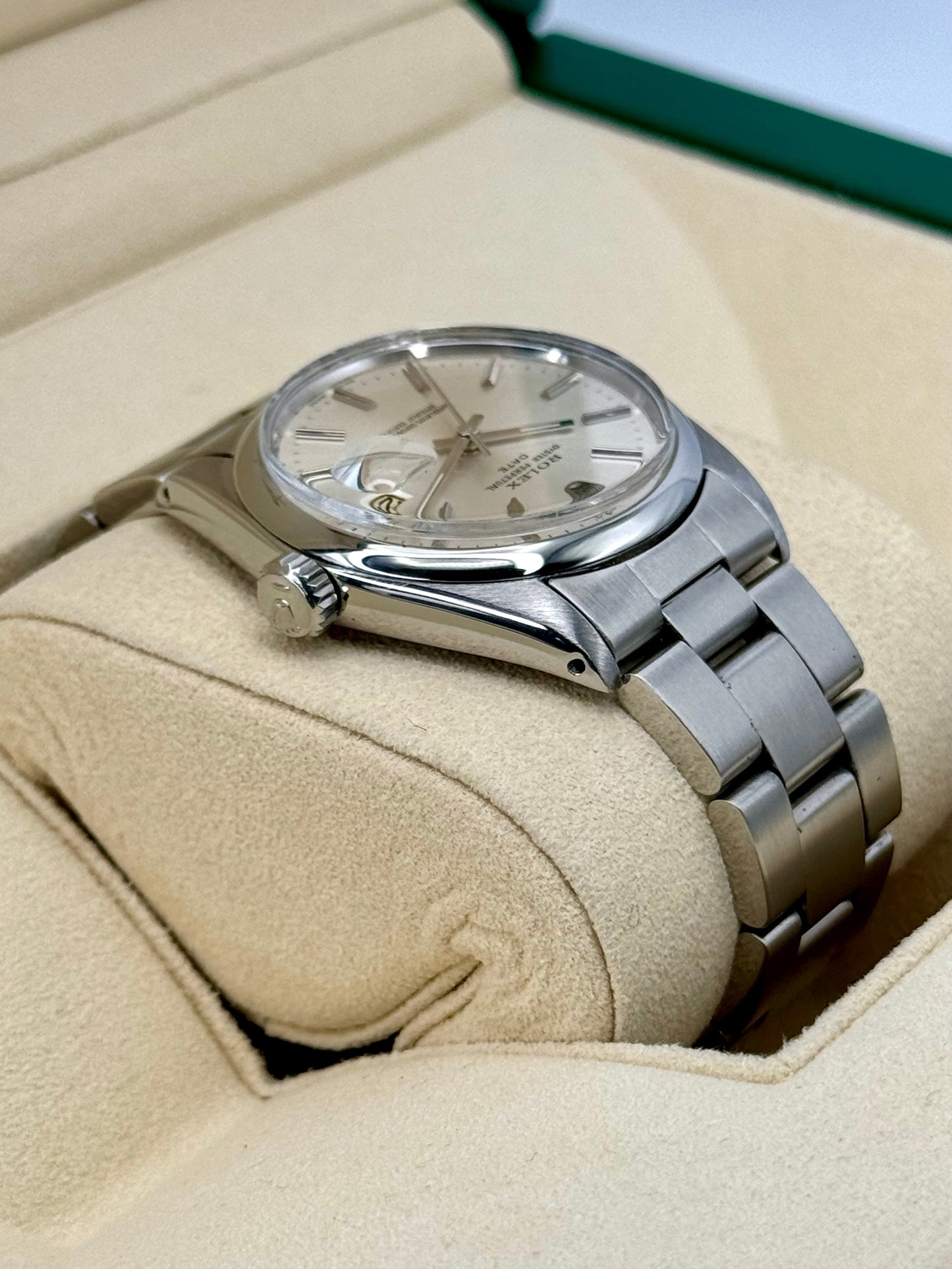 1983 Rolex Oyster Perpetual Date 34mm 1500 Stainless Steel Silver Dial - MyWatchLLC