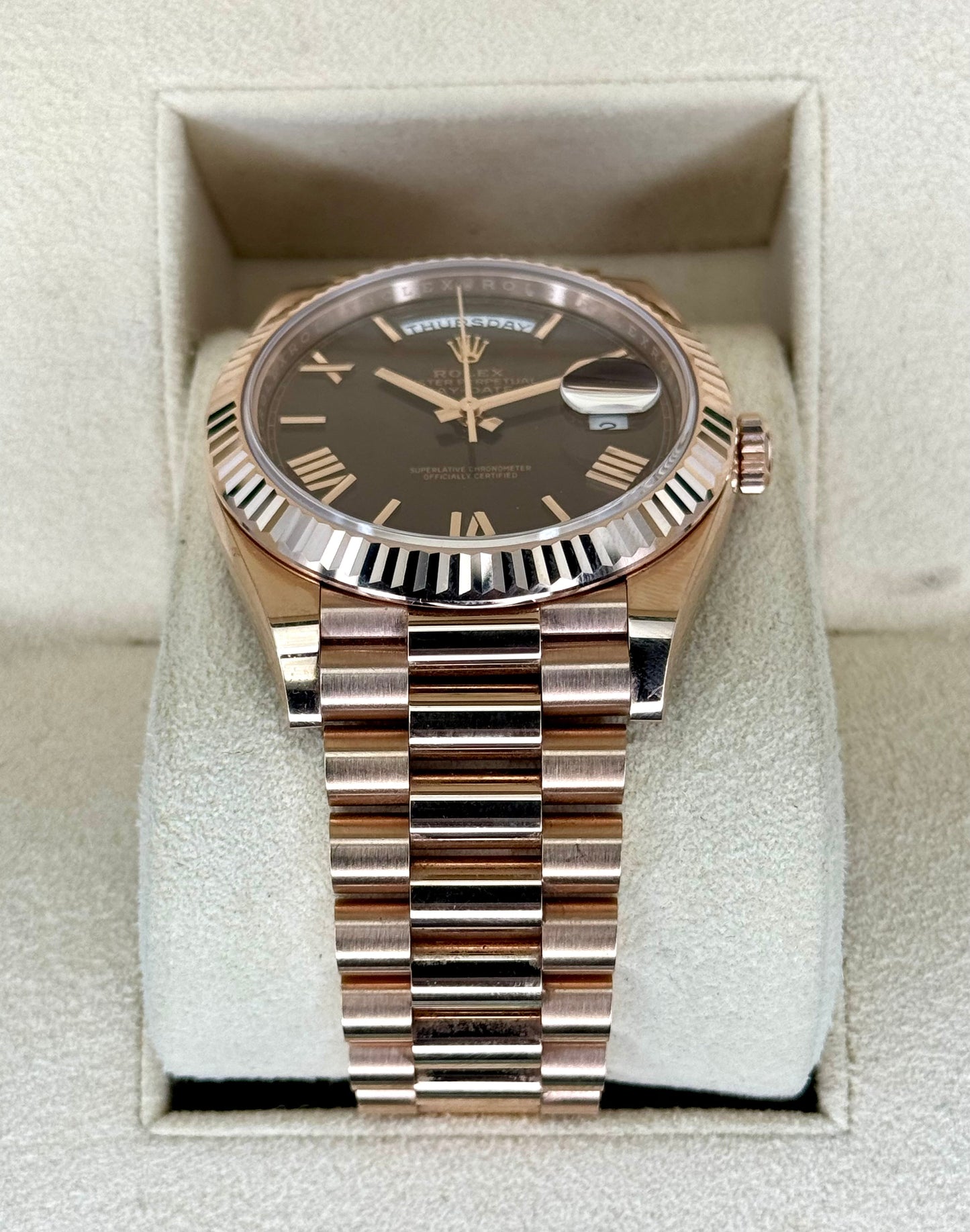 2021 Rolex Day-Date 40mm 228235 Presidential Rose Gold Chocolate Dial - MyWatchLLC