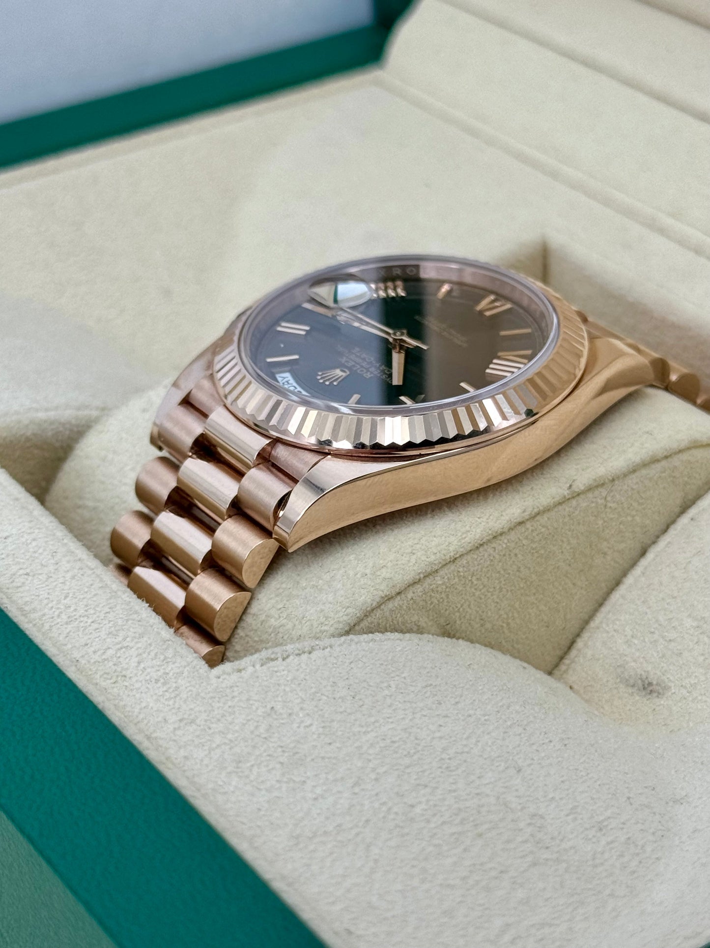 2021 Rolex Day-Date 40mm 228235 Presidential Rose Gold Chocolate Dial - MyWatchLLC